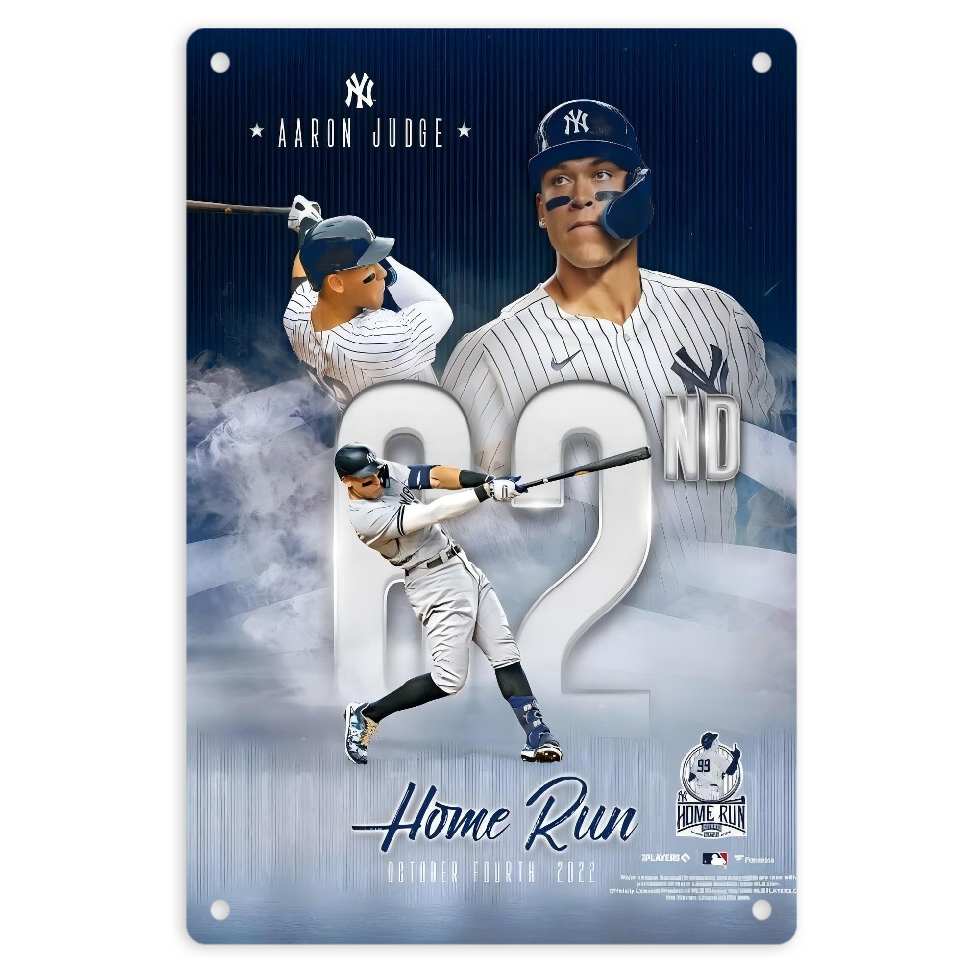Aaron Judge 62nd Home Run 10.4.2022 8x12inch Vertical Aluminum Sign - Durable Fade-Resistant Indoor/Outdoor Safety & Information Plaque For Office, Hotel, Restaurant, Bar, Public Spaces