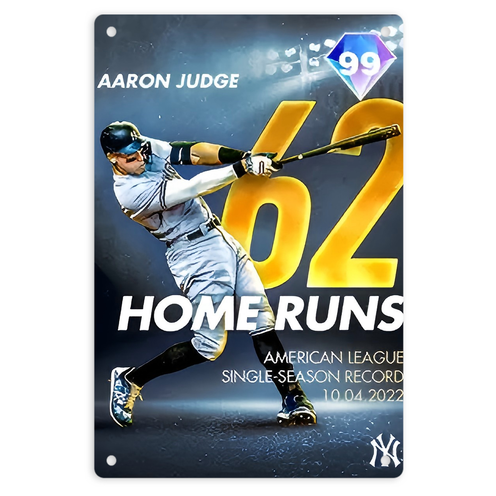 Aaron Judge 62nd Home Run Milestone 8x12inch Vertical Aluminum Sign - Durable Fade-Resistant Indoor/Outdoor Safety & Information Plaque For Office, Hotel, Restaurant, Bar, Public Spaces