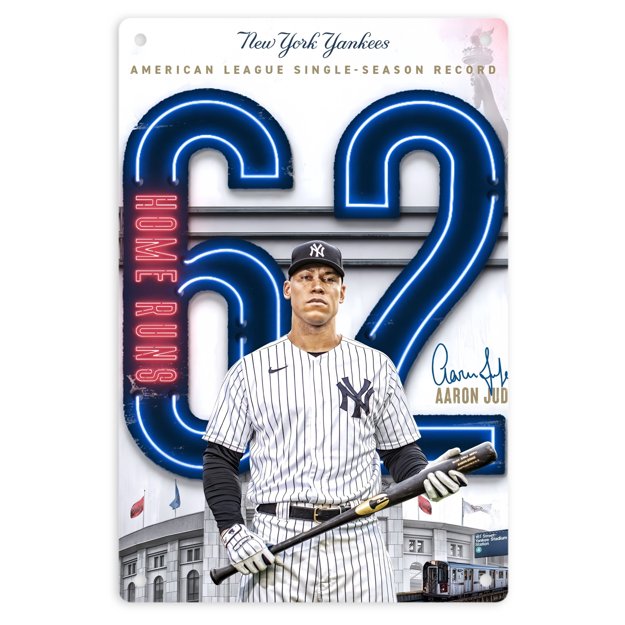 Aaron Judge AL Single Season 62  Home Run Record 8x12inch Vertical Aluminum Sign - Durable Fade-Resistant Indoor/Outdoor Safety & Information Plaque For Office, Hotel, Restaurant, Bar, Public Spaces
