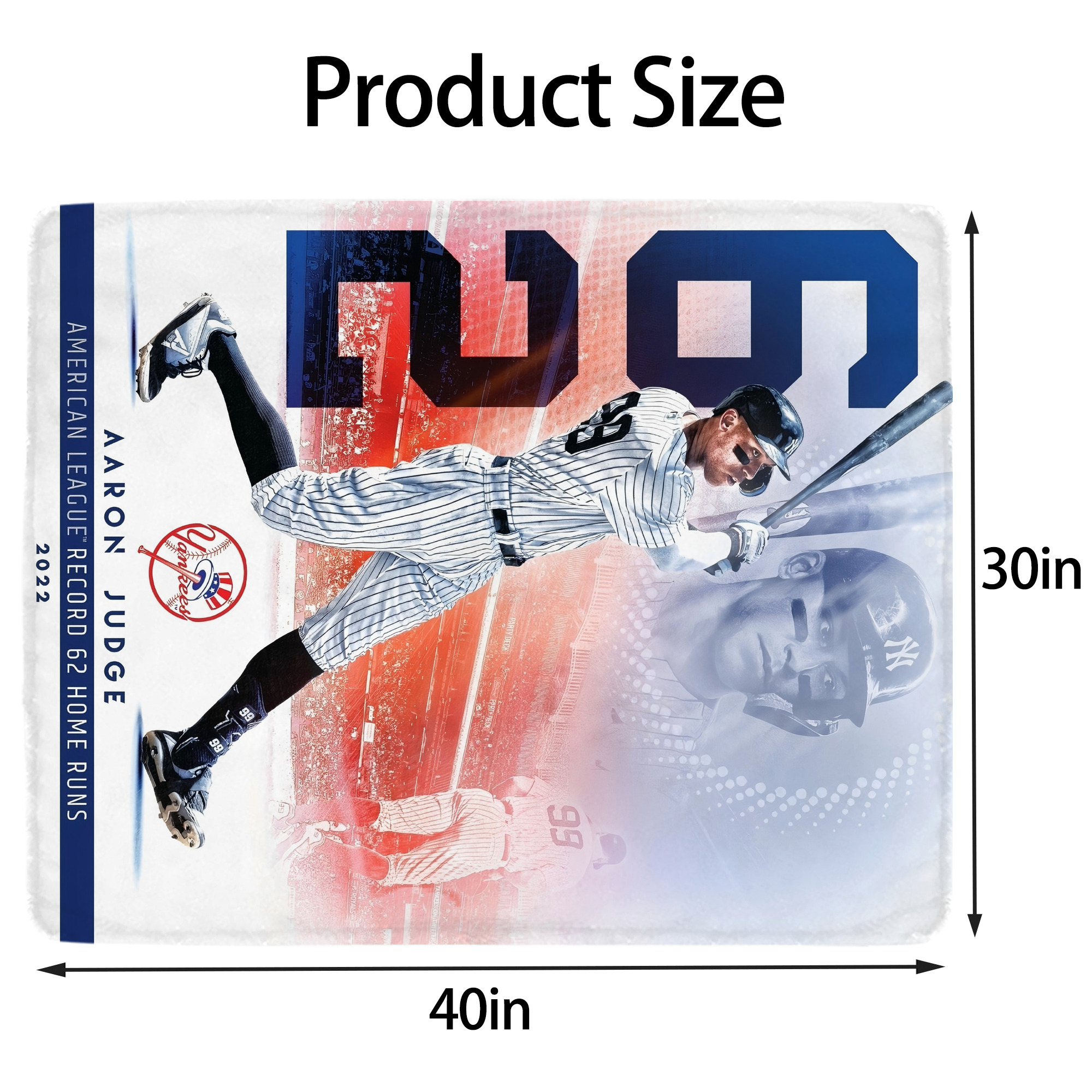 Aaron Judge 62nd Home Run Soft Plush Fleece Blanket 30x40 Inch - 300GSM Flannel, Ultra Soft & Warm, Lightweight & Durable, Perfect For Kids, Adults, Couch, Bed, Camping, Travel, Gift For Family & Friends