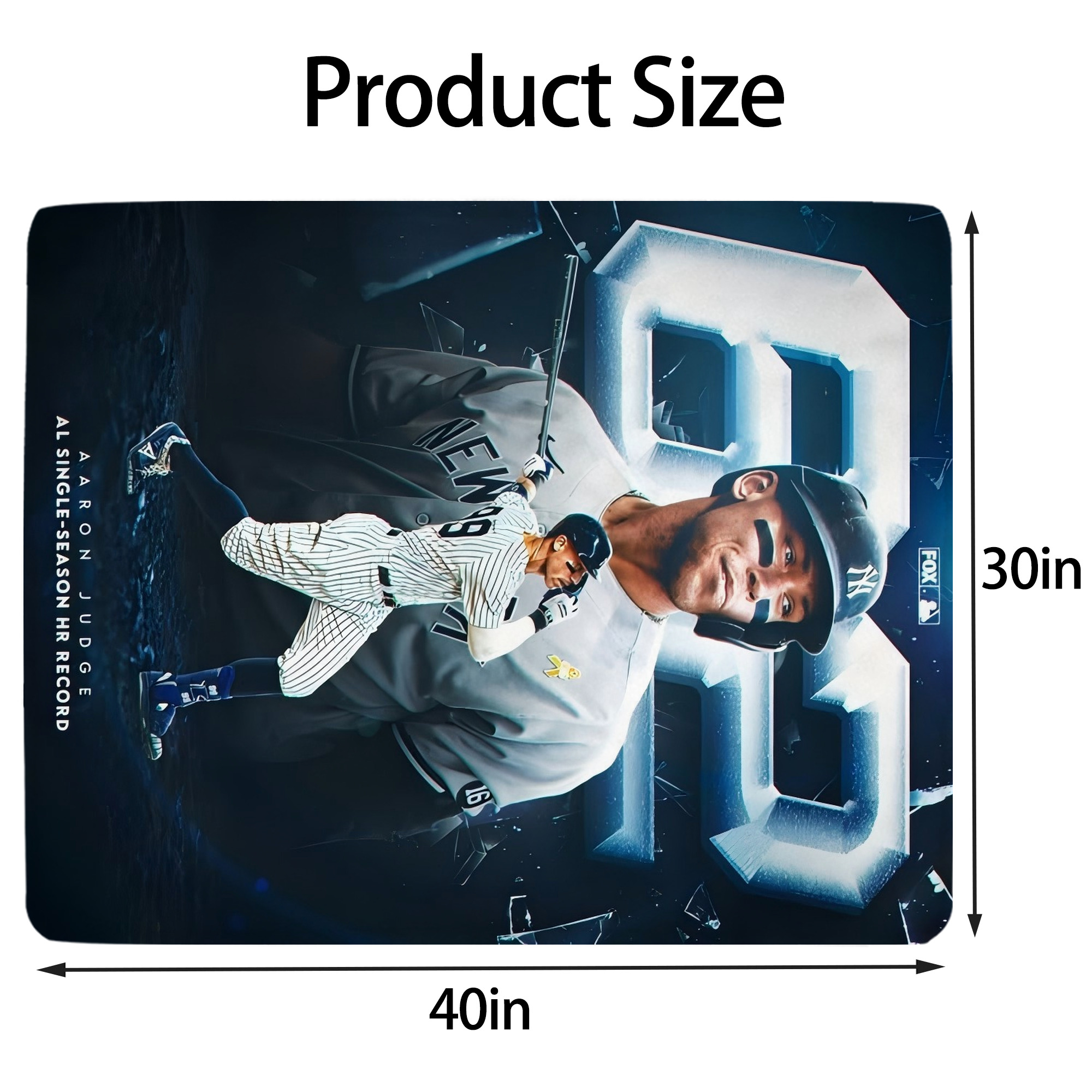 Aaron Judge AL Single Season 62  Home Run Record Soft Plush Fleece Blanket 30x40 Inch - 300GSM Flannel, Ultra Soft & Warm, Lightweight & Durable, Perfect For Kids, Adults, Couch, Bed, Camping, Travel, Gift For Family & Friends