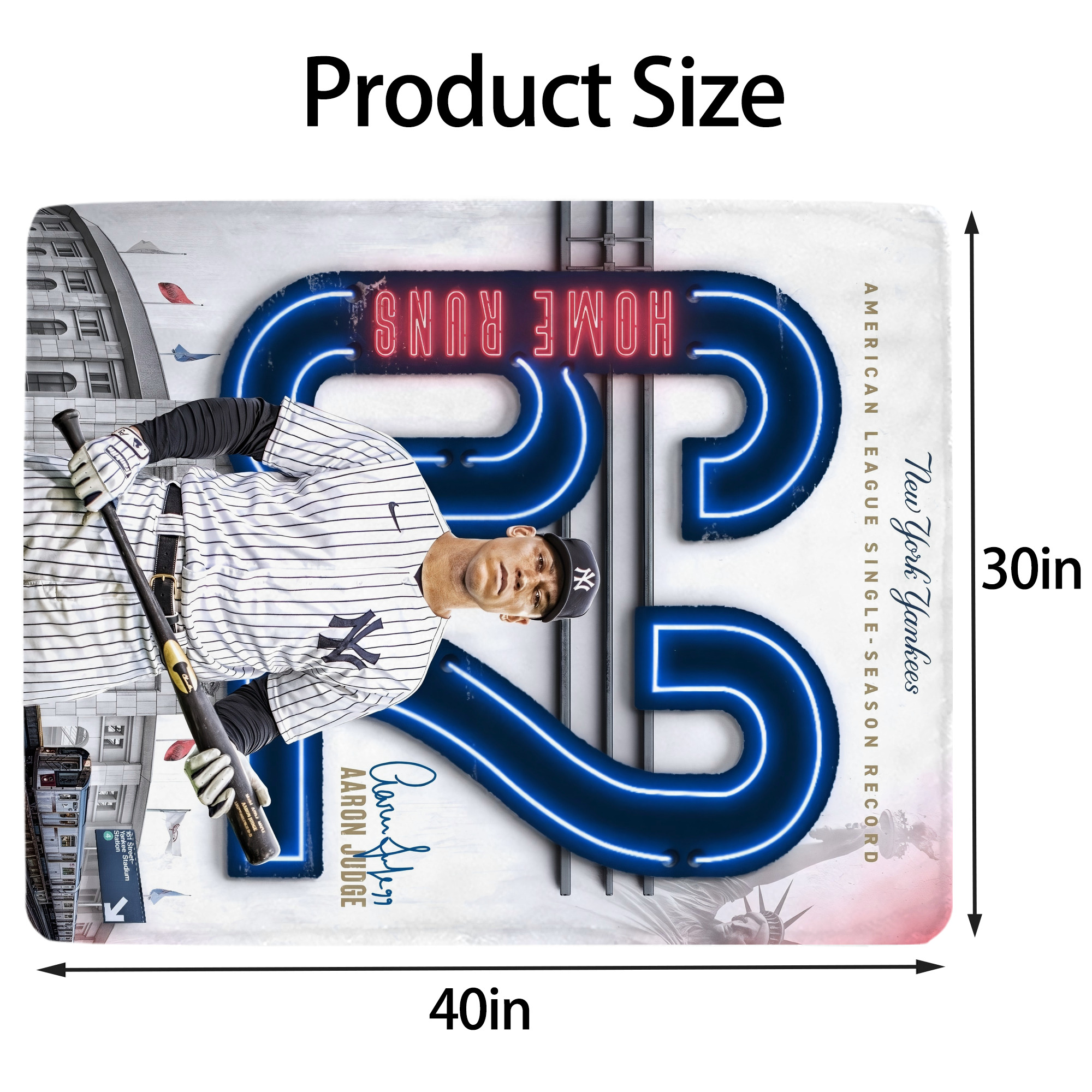 Aaron Judge AL Single Season 62  Home Run Record Soft Plush Fleece Blanket 30x40 Inch - 300GSM Flannel, Ultra Soft & Warm, Lightweight & Durable, Perfect For Kids, Adults, Couch, Bed, Camping, Travel, Gift For Family & Friends