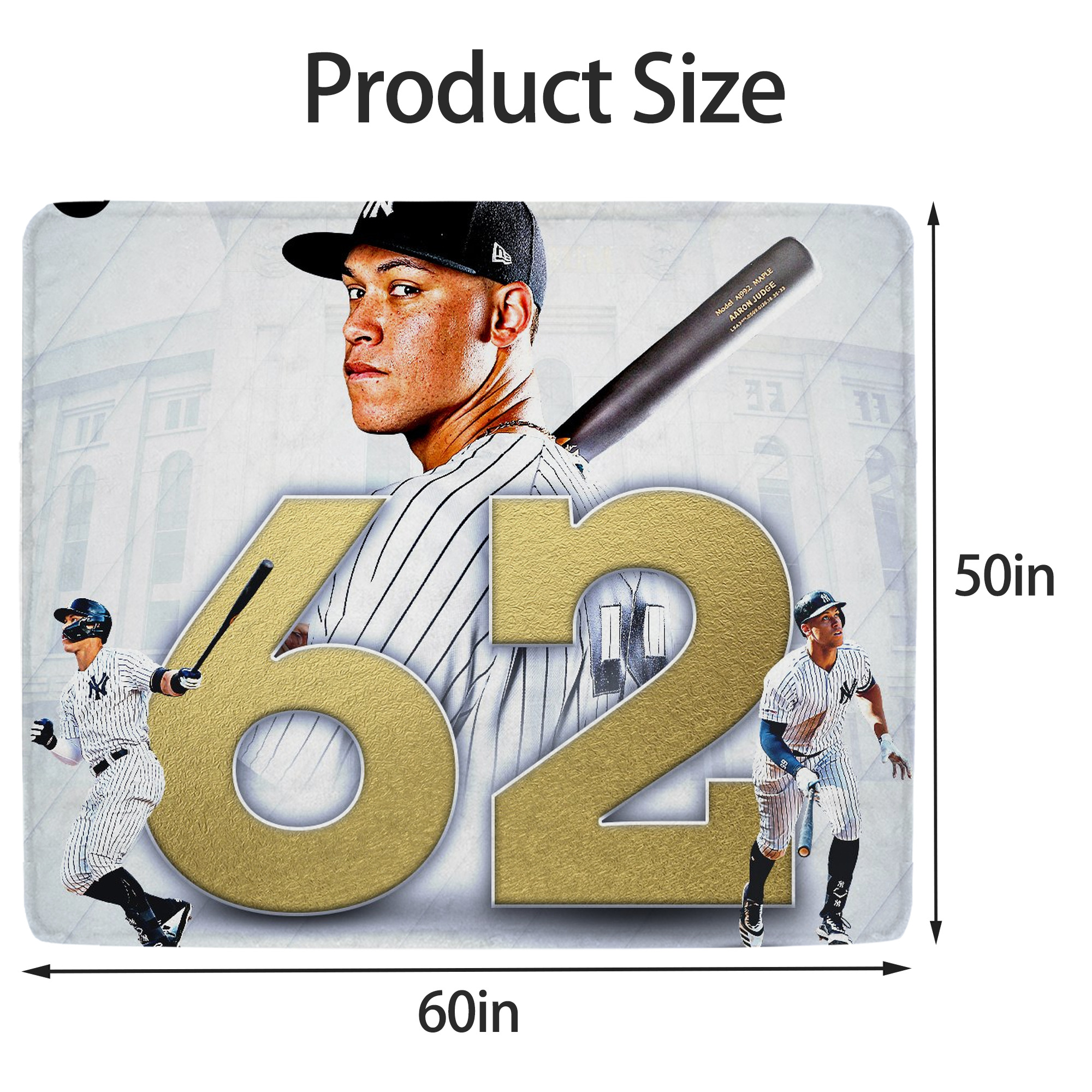 aaron judge 62nd home run Soft Fleece Throw Blanket 50 X 60 Inch – Super Soft, Lightweight, And Durable – Perfect For Sofa, Bed, Camping, And More – Ideal Gift For Family And Friends