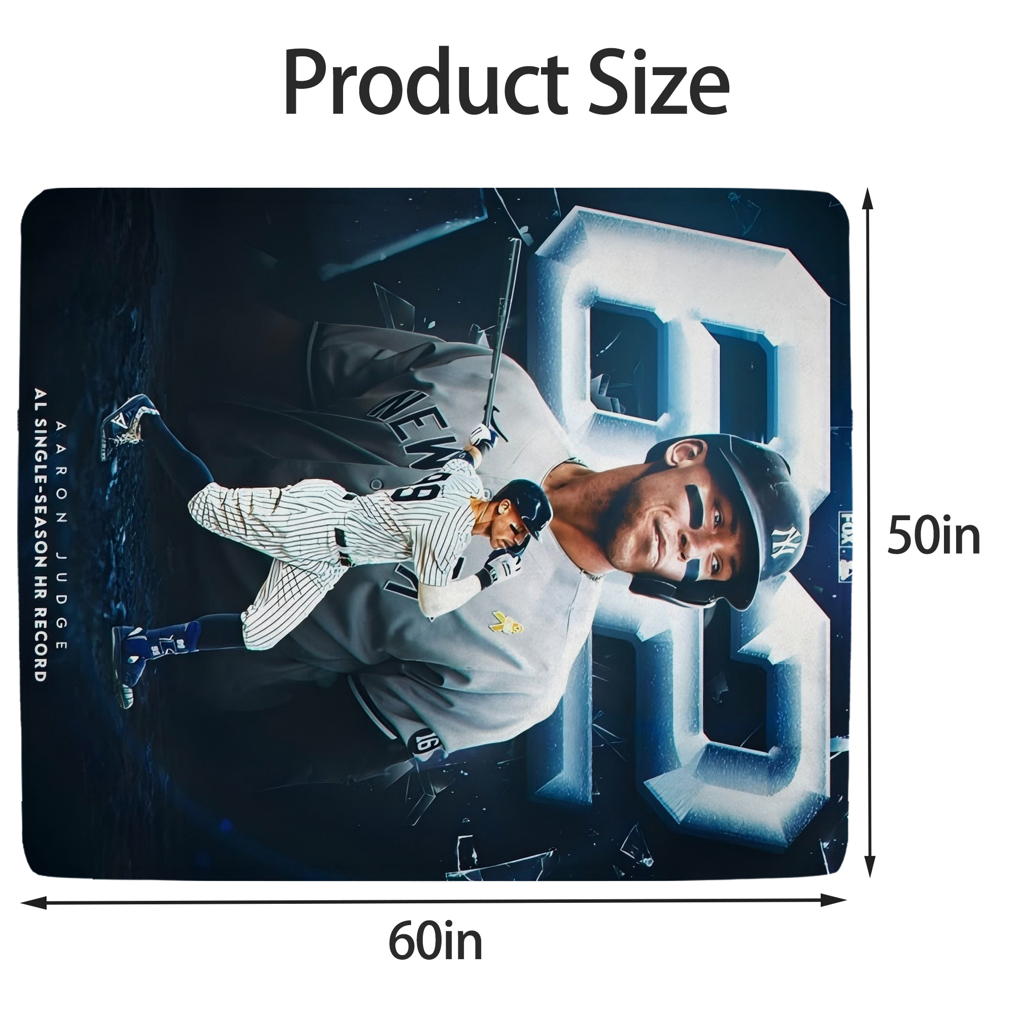 Aaron Judge AL Single Season 62  Home Run Record Soft Fleece Throw Blanket 50 X 60 Inch – Super Soft, Lightweight, And Durable – Perfect For Sofa, Bed, Camping, And More – Ideal Gift For Family And Friends
