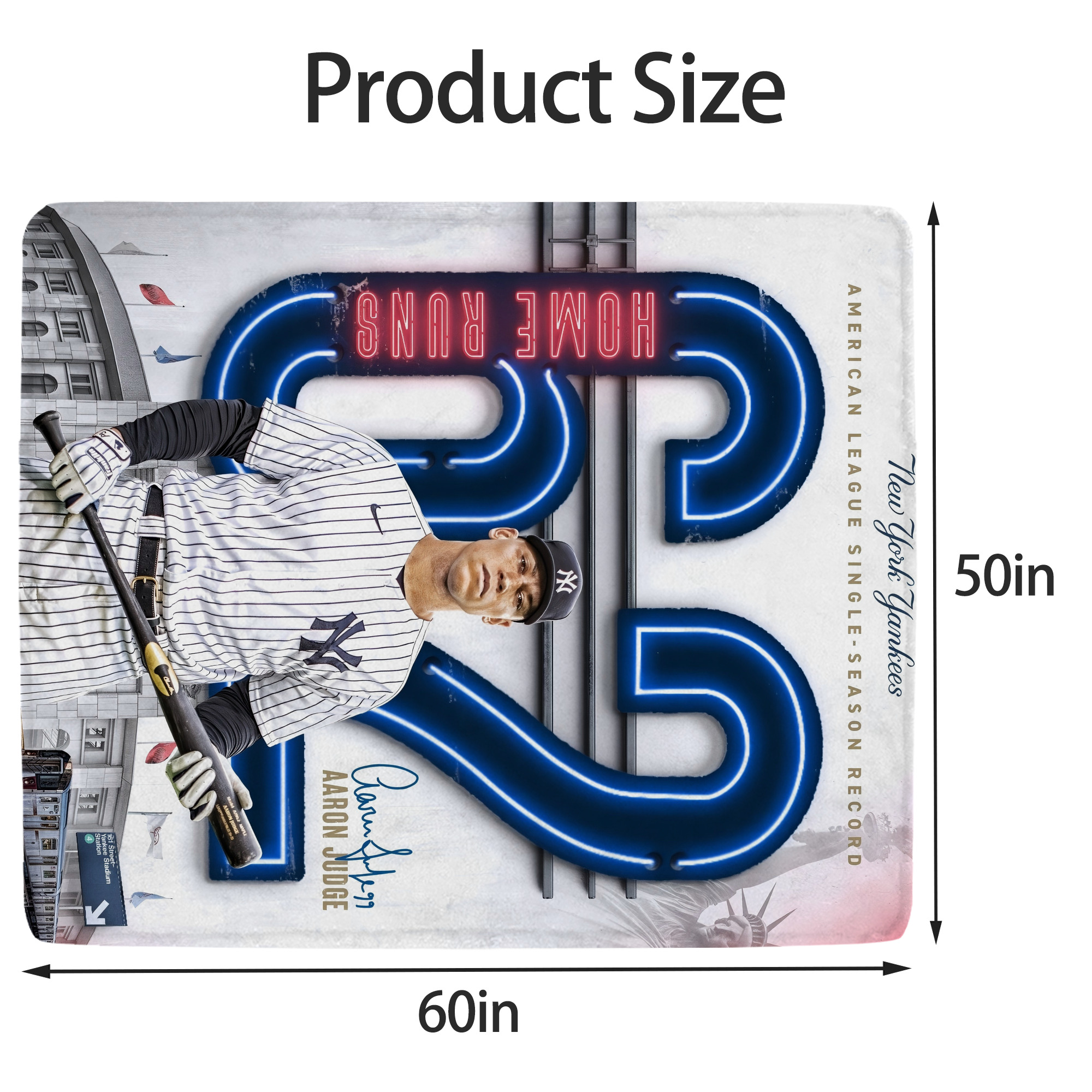 Aaron Judge AL Single Season 62  Home Run Record Soft Fleece Throw Blanket 50 X 60 Inch – Super Soft, Lightweight, And Durable – Perfect For Sofa, Bed, Camping, And More – Ideal Gift For Family And Friends