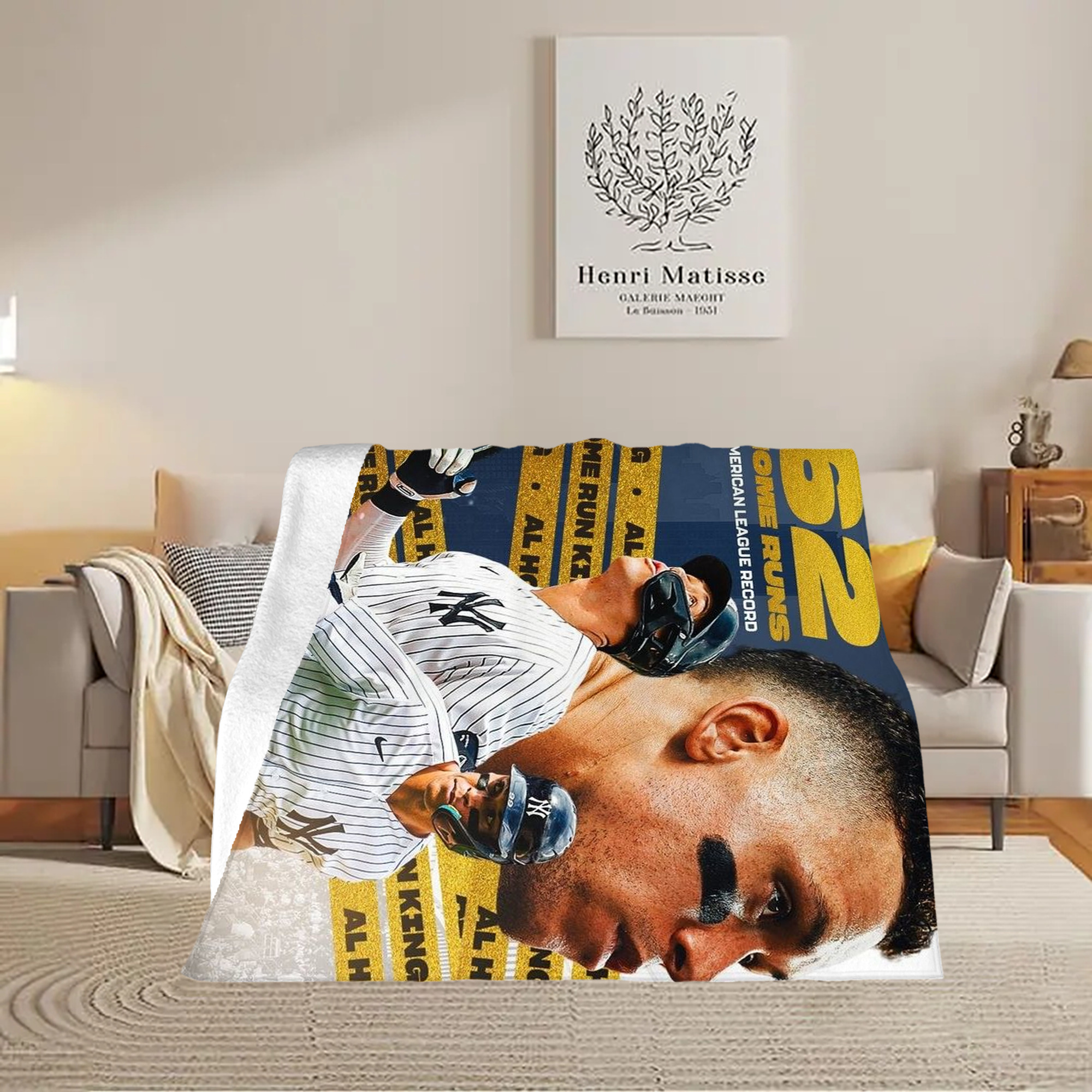 Aaron Judge  62 Home Runs AL Record Soft Fleece Throw Blanket 50 X 60 Inch – Super Soft, Lightweight, And Durable – Perfect For Sofa, Bed, Camping, And More – Ideal Gift For Family And Friends