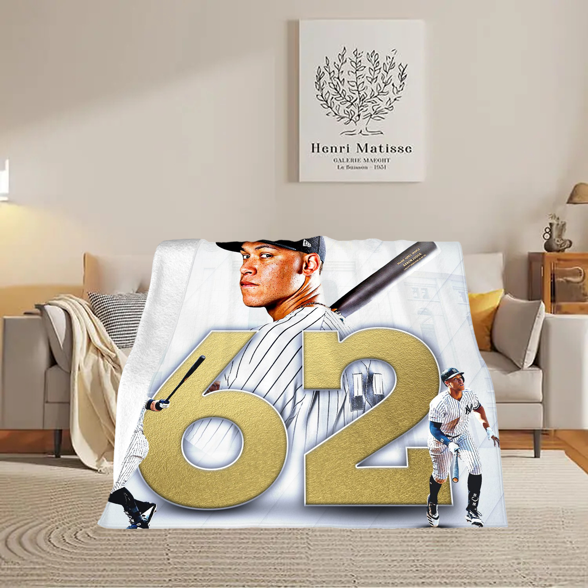 aaron judge 62nd home run Soft Fleece Throw Blanket 50 X 60 Inch – Super Soft, Lightweight, And Durable – Perfect For Sofa, Bed, Camping, And More – Ideal Gift For Family And Friends