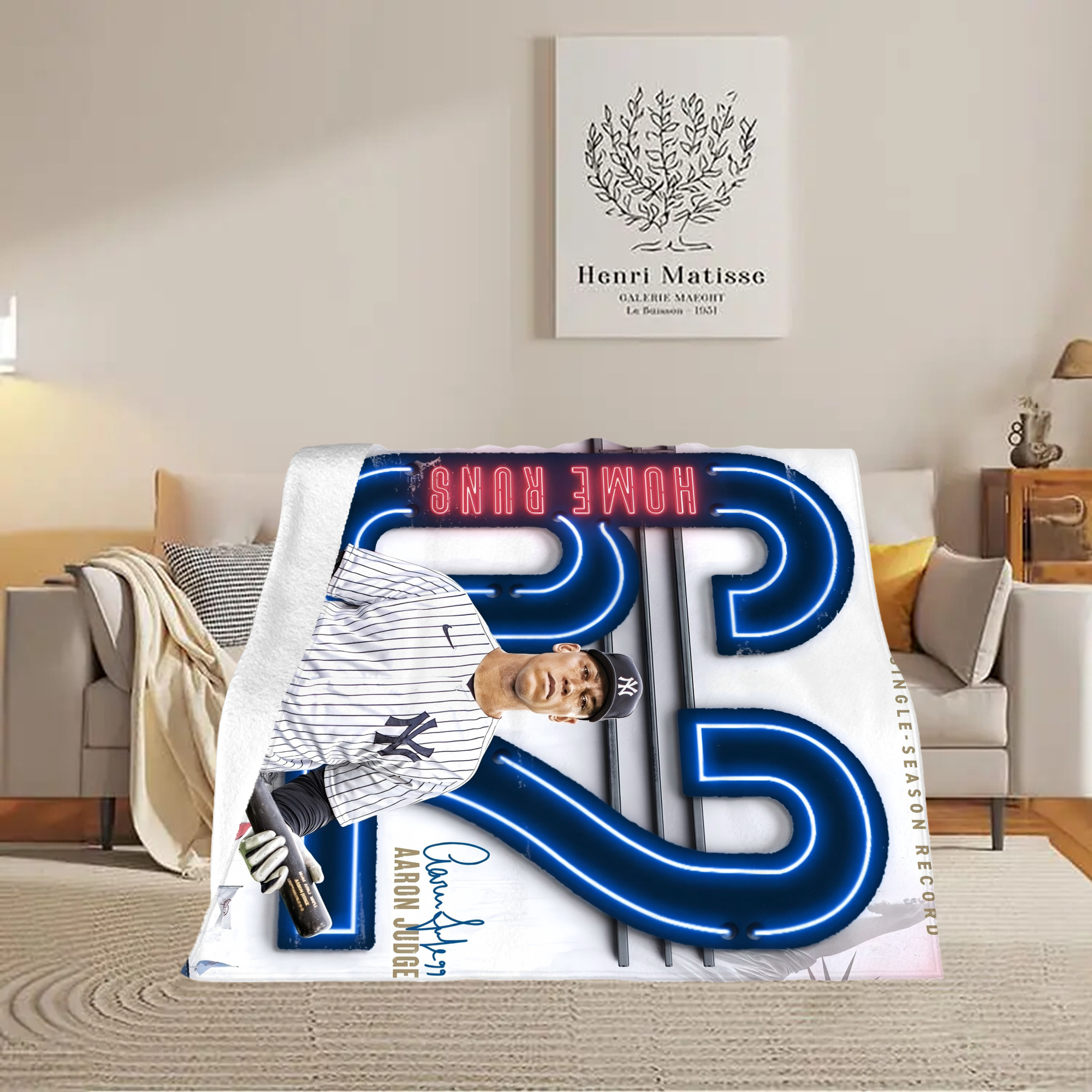 Aaron Judge AL Single Season 62  Home Run Record Soft Fleece Throw Blanket 50 X 60 Inch – Super Soft, Lightweight, And Durable – Perfect For Sofa, Bed, Camping, And More – Ideal Gift For Family And Friends