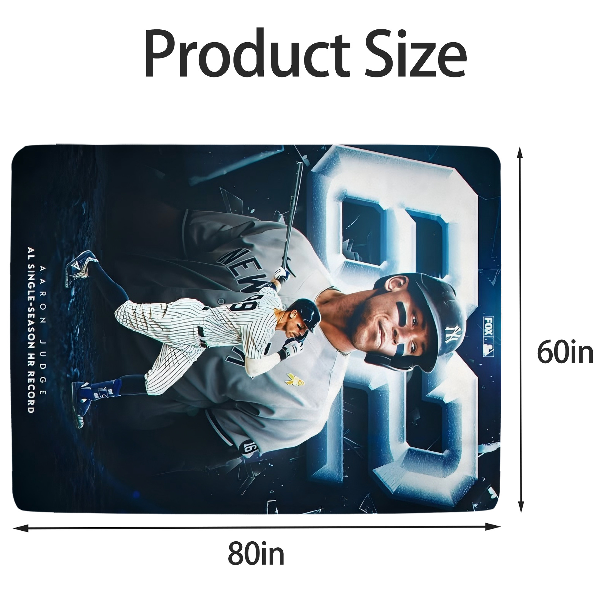 Aaron Judge AL Single Season 62  Home Run Record Soft Fleece Throw Blanket 60 X 80 Inch – Super Soft, Lightweight, And Durable – Perfect For Sofa, Bed, Camping, And More – Ideal Gift For Family And Friends