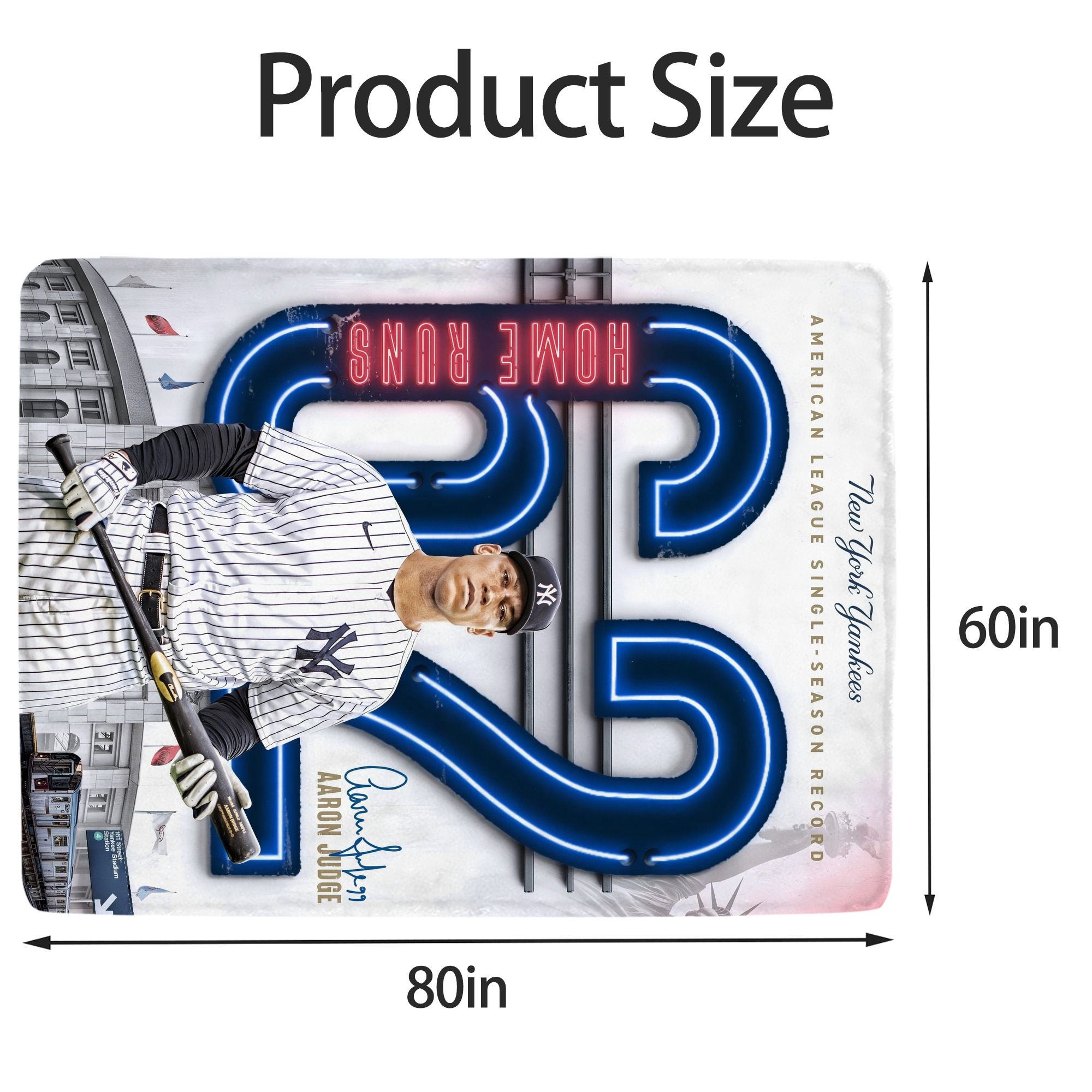 Aaron Judge AL Single Season 62  Home Run Record Soft Fleece Throw Blanket 60 X 80 Inch – Super Soft, Lightweight, And Durable – Perfect For Sofa, Bed, Camping, And More – Ideal Gift For Family And Friends
