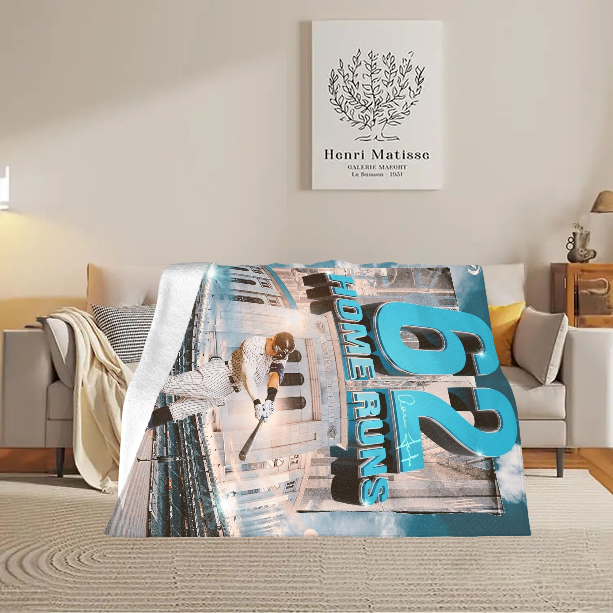 Aaron Judge 62 Home Runs Soft Fleece Throw Blanket 60 X 80 Inch – Super Soft, Lightweight, And Durable – Perfect For Sofa, Bed, Camping, And More – Ideal Gift For Family And Friends