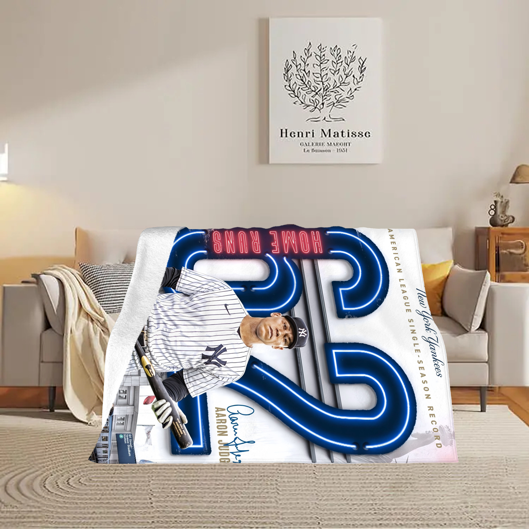 Aaron Judge AL Single Season 62  Home Run Record Soft Fleece Throw Blanket 60 X 80 Inch – Super Soft, Lightweight, And Durable – Perfect For Sofa, Bed, Camping, And More – Ideal Gift For Family And Friends