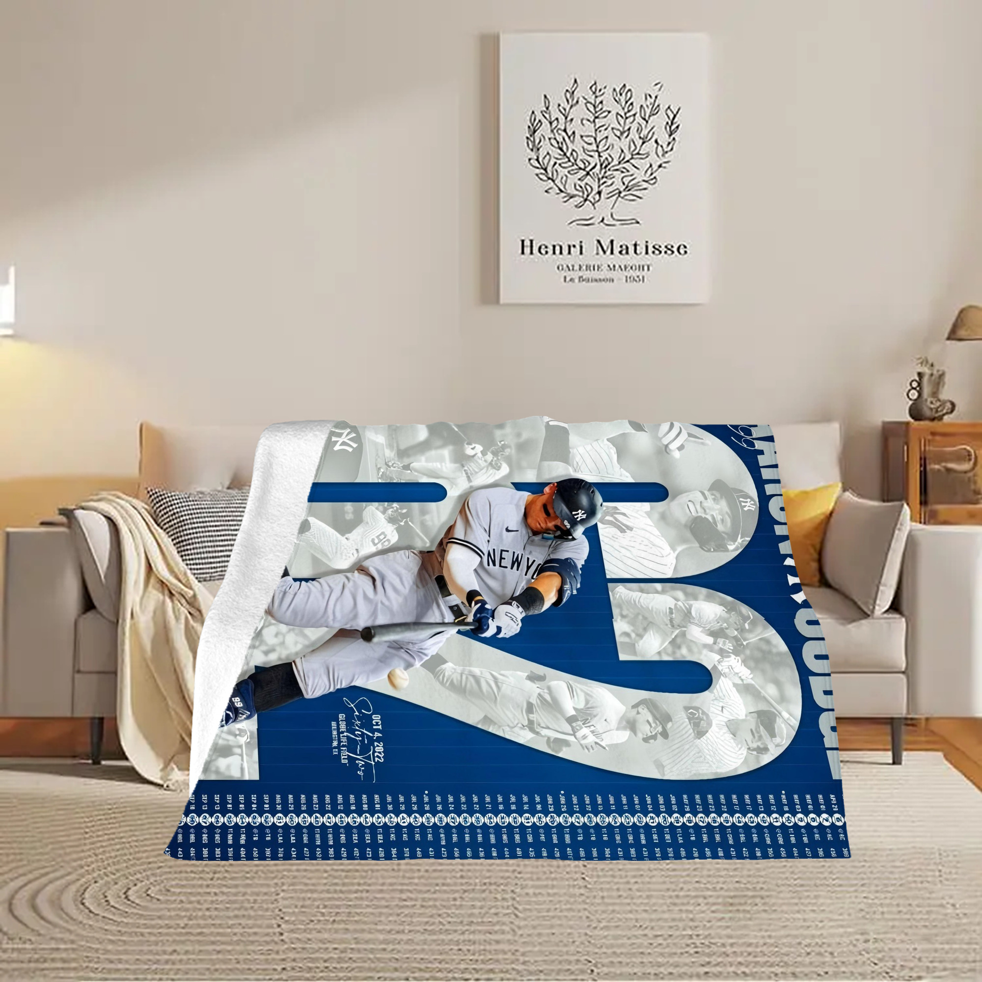 Aaron Judge AL Single Season 62  Home Run Record Soft Fleece Throw Blanket 60 X 80 Inch – Super Soft, Lightweight, And Durable – Perfect For Sofa, Bed, Camping, And More – Ideal Gift For Family And Friends