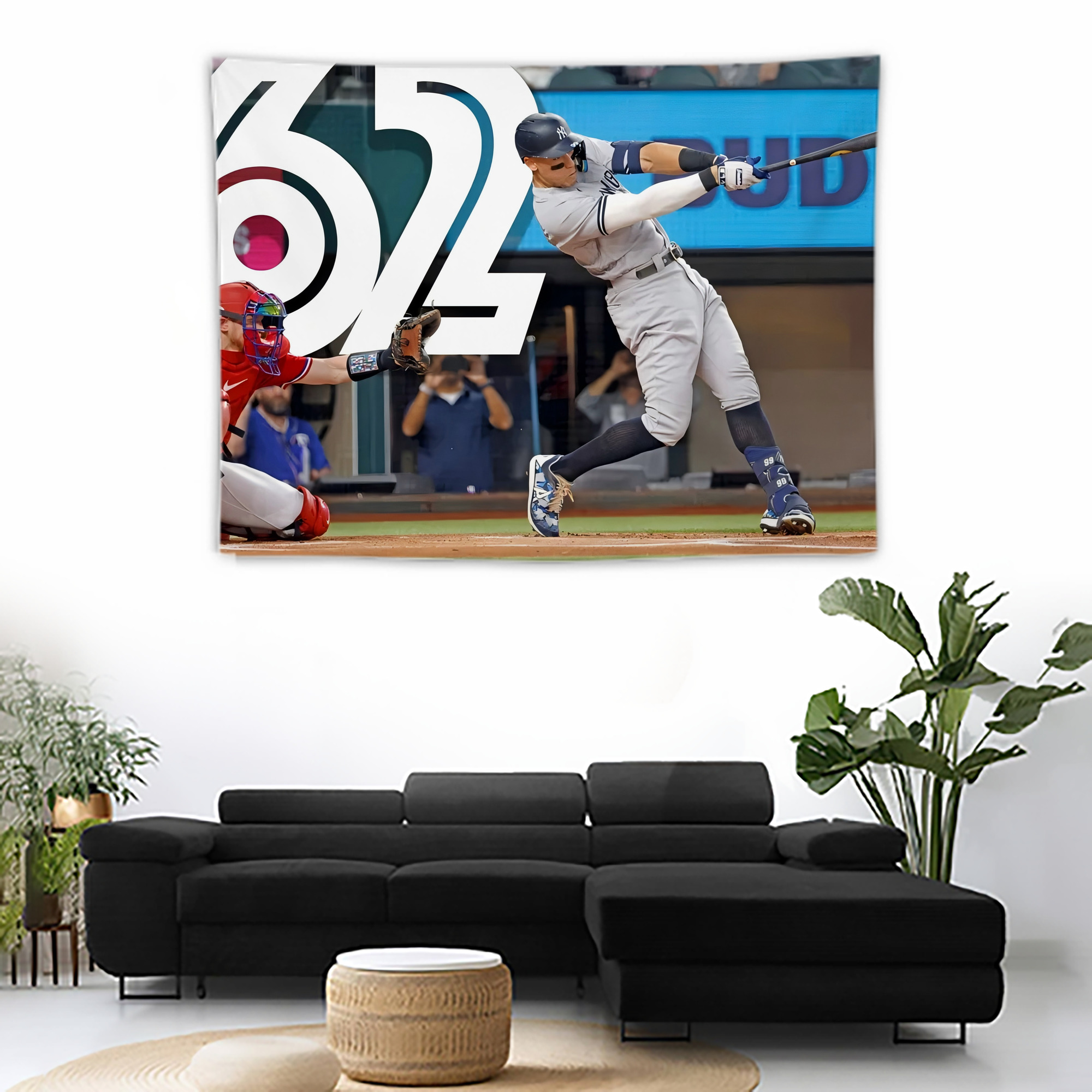 Aaron Judge 62nd Home Run Wall Tapestry For Bedroom Aesthetic – Boho Style Polyester Fabric Wall Hanging With Hooks – 60 X 90 Inch Large Size, Lightweight, Durable, Easy To Hang