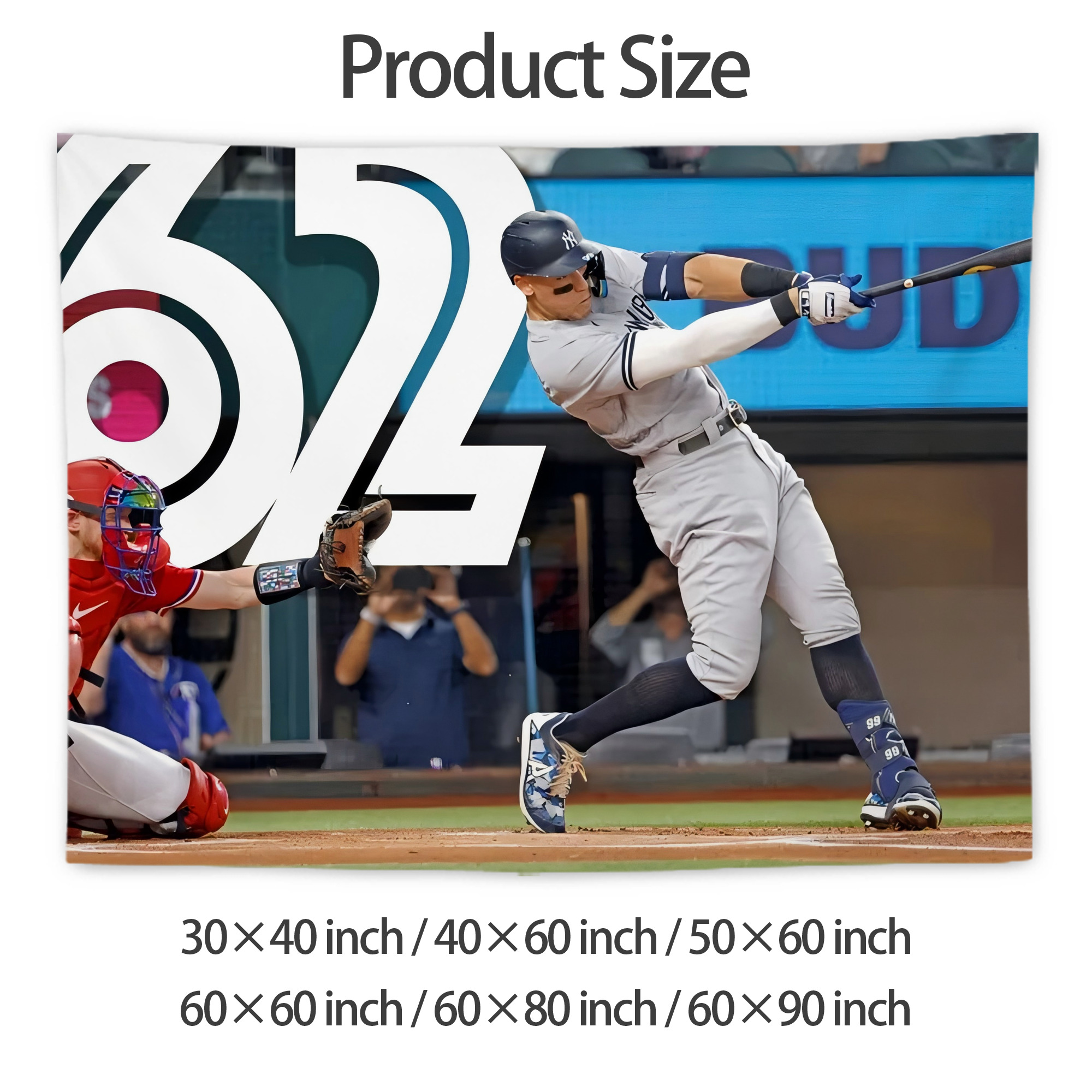 Aaron Judge 62nd Home Run Wall Tapestry For Bedroom Aesthetic – Boho Style Polyester Fabric Wall Hanging With Hooks – 60 X 90 Inch Large Size, Lightweight, Durable, Easy To Hang