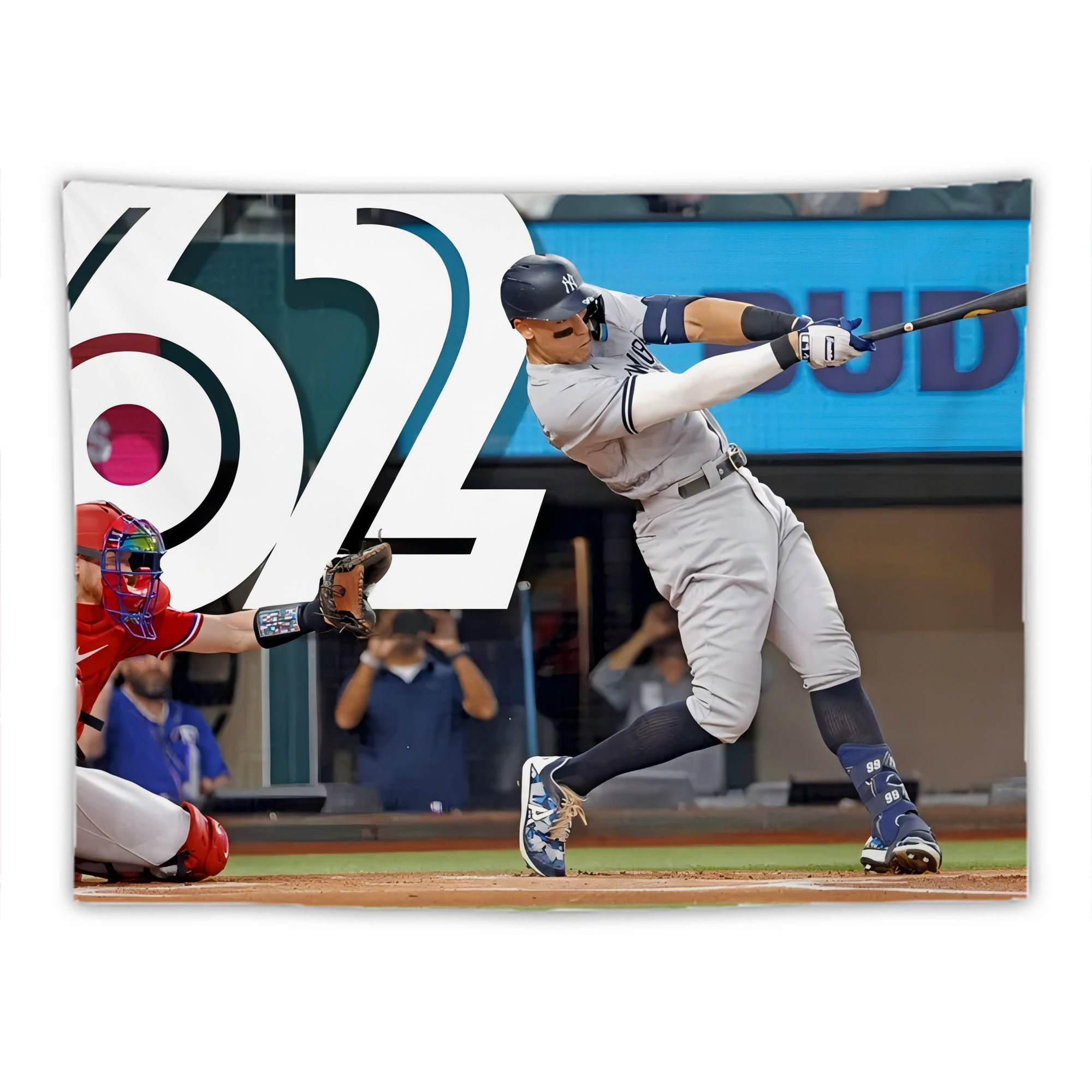 Aaron Judge 62nd Home Run Wall Tapestry For Bedroom Aesthetic – Boho Style Polyester Fabric Wall Hanging With Hooks – 60 X 90 Inch Large Size, Lightweight, Durable, Easy To Hang