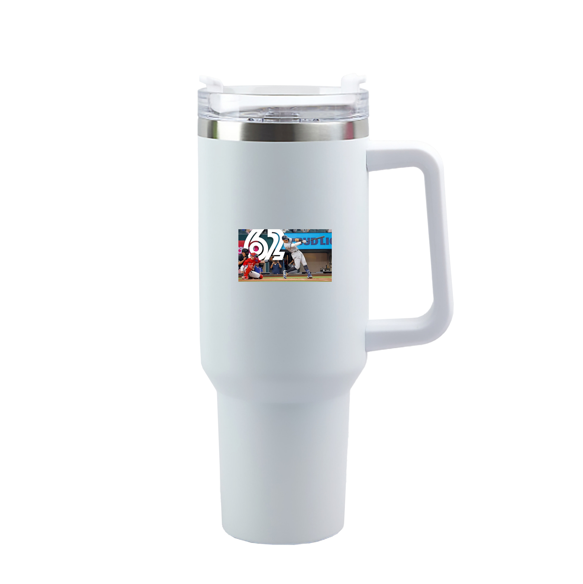 Aaron Judge 62nd Home Run 40oz Handle Car Tumbler – Durable Stainless Steel Travel Mug With UV Print – Double Wall Insulated, Fits Most Car Cup Holders