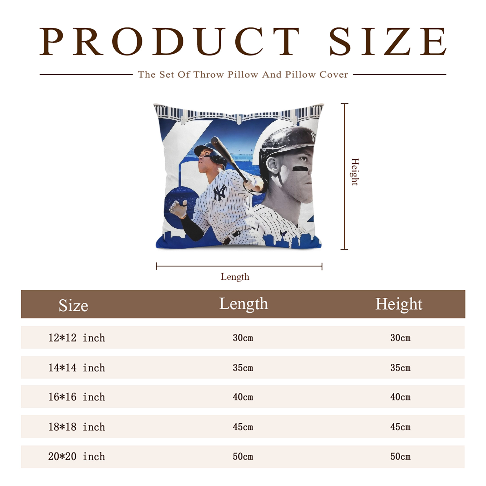 Aaron Judge 62 Home Runs Soft Polyester Pillow Cover With Insert – Double-Sided Design, Invisible Zipper, Durable & Breathable – Easy Care Cushion Set