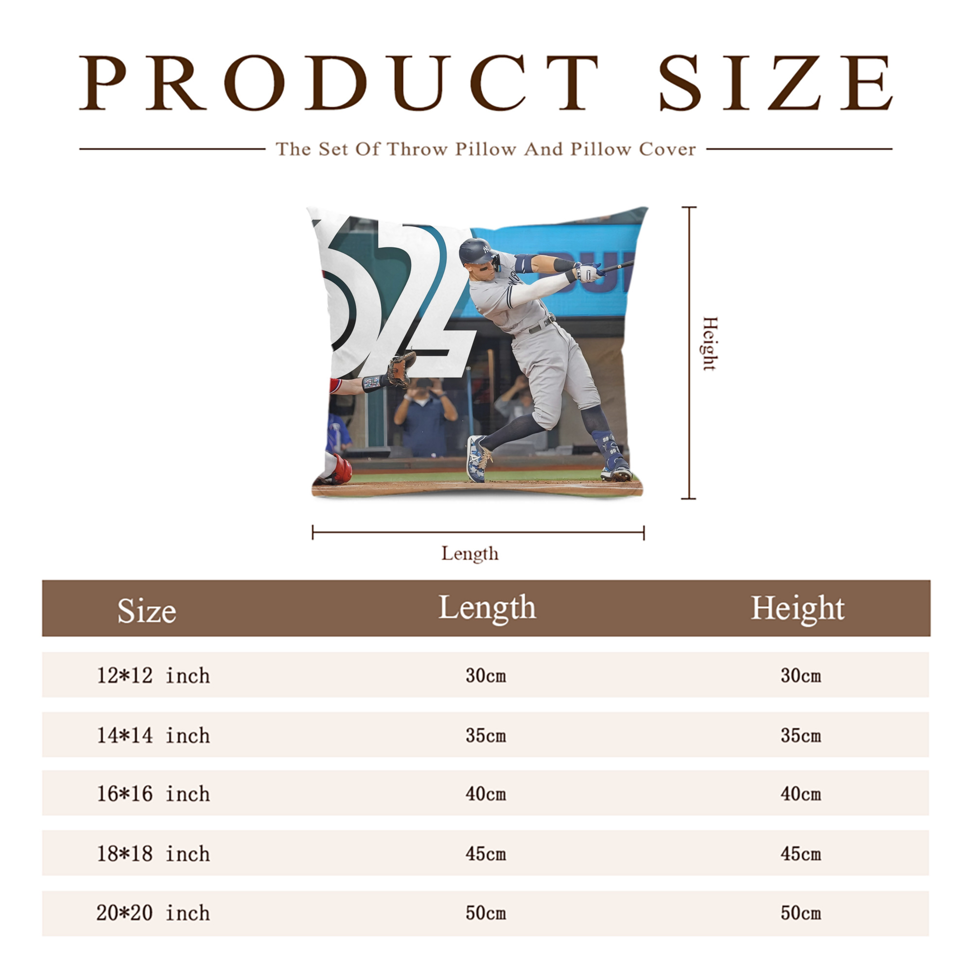 Aaron Judge 62nd Home Run Soft Polyester Pillow Cover With Insert – Double-Sided Design, Invisible Zipper, Durable & Breathable – Easy Care Cushion Set