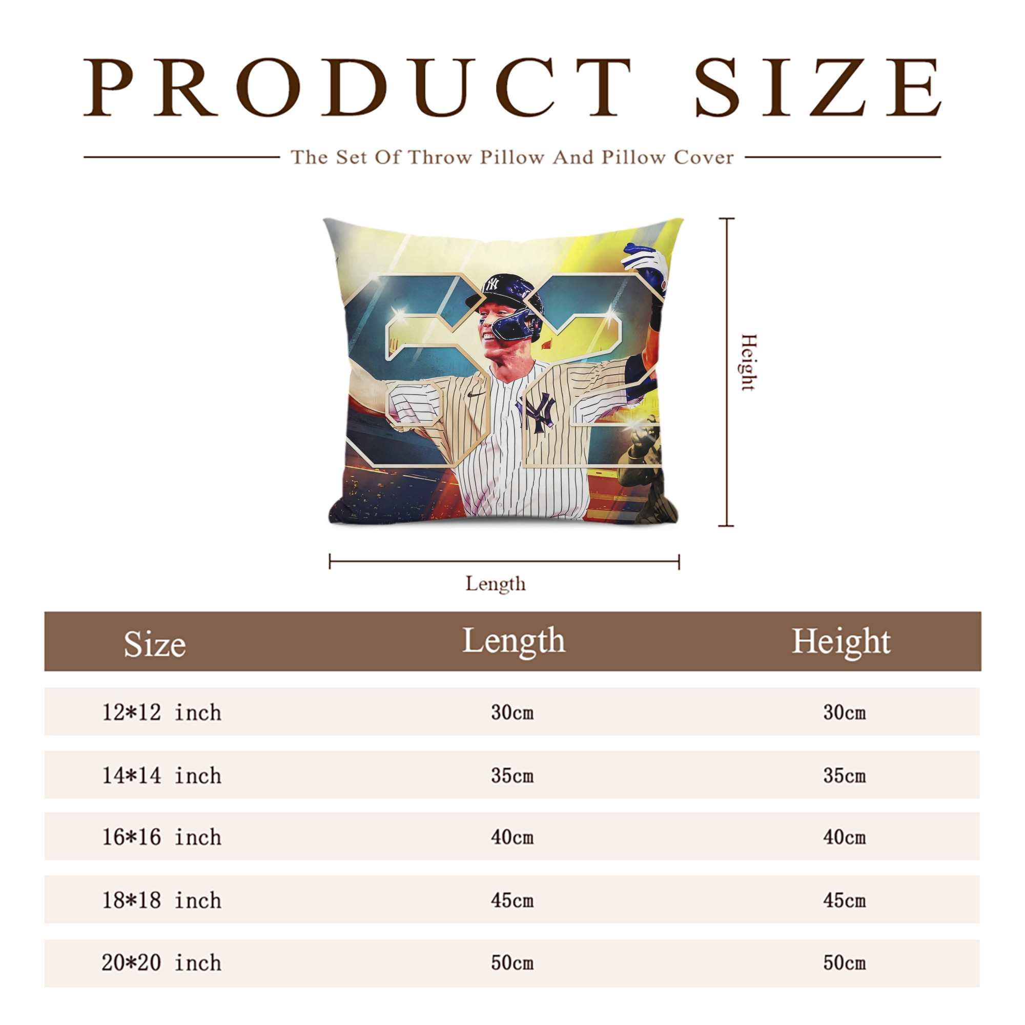 Aaron Judge 62nd Home Run Soft Polyester Pillow Cover With Insert – Double-Sided Design, Invisible Zipper, Durable & Breathable – Easy Care Cushion Set