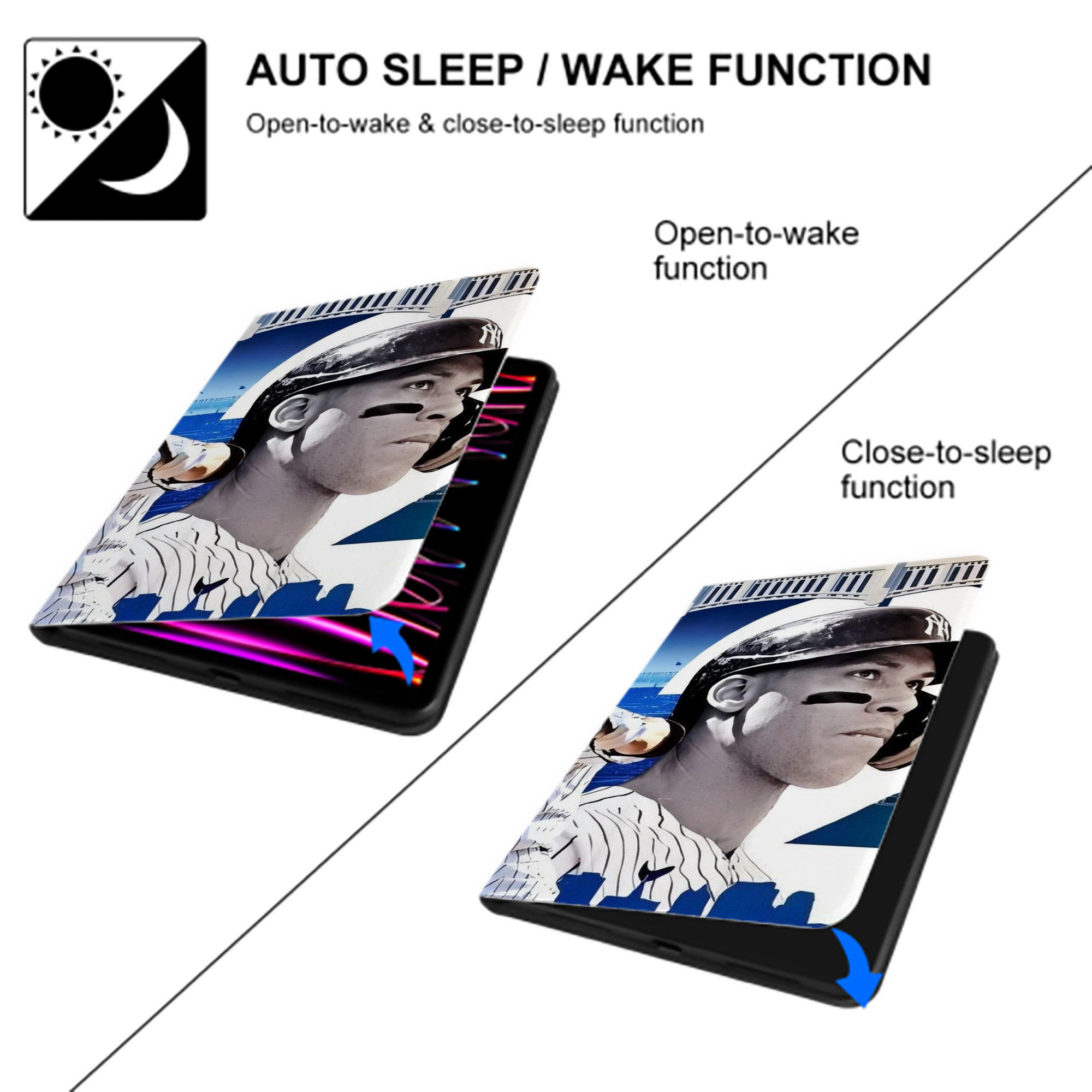 Aaron Judge 62 Home Runs IPad Case Without Pencil Slot – Book-Style Cover With PU Leather & TPU – Slim, Durable, Scratch-Resistant, Full Protection & Easy Access