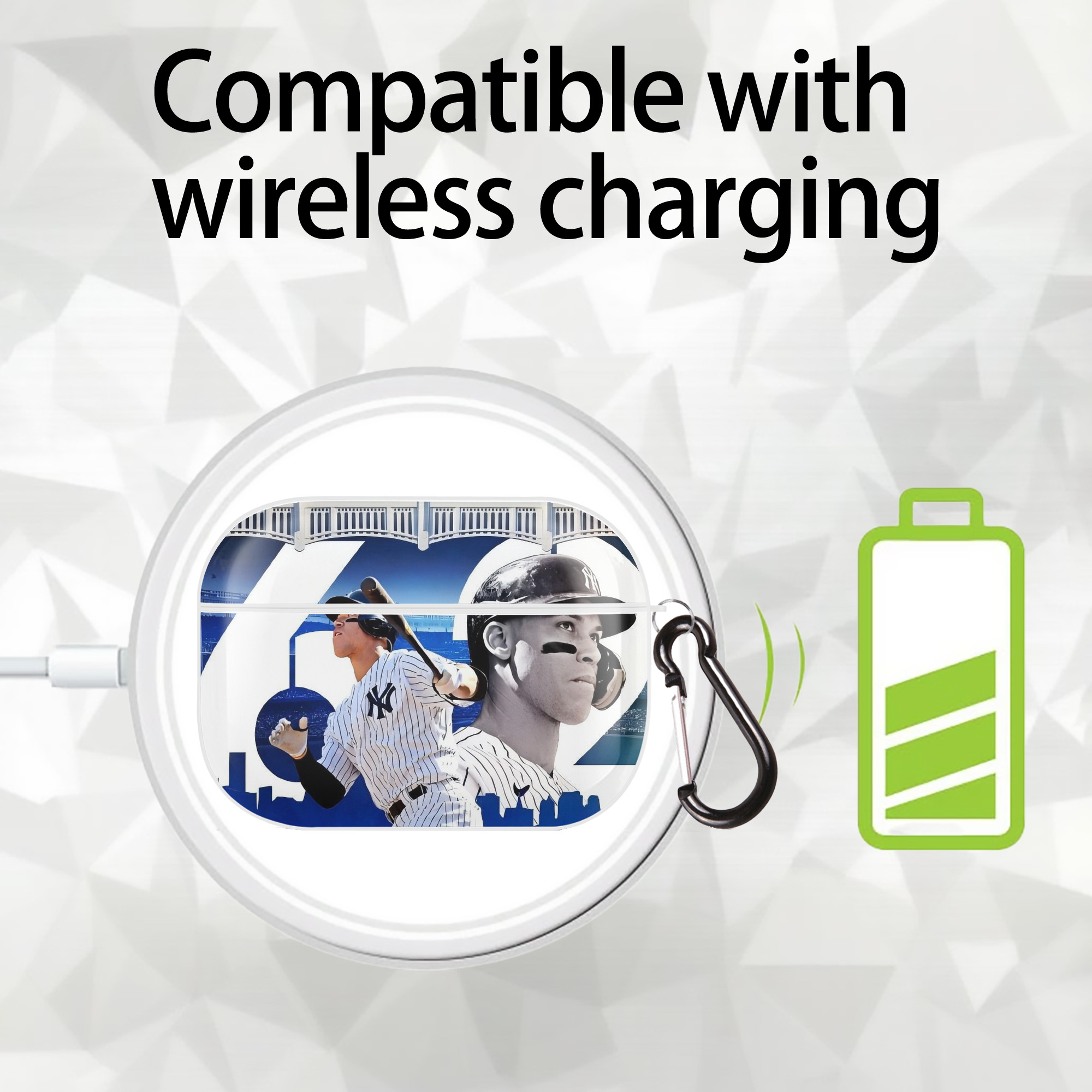 Aaron Judge 62 Home Runs AirPods Pro Hard Case White With Keychain, Durable Flexible PC, Precise Cutouts, Anti-Fingerprint, Yellowing & Scratch Resistant, Full Protection, Washable