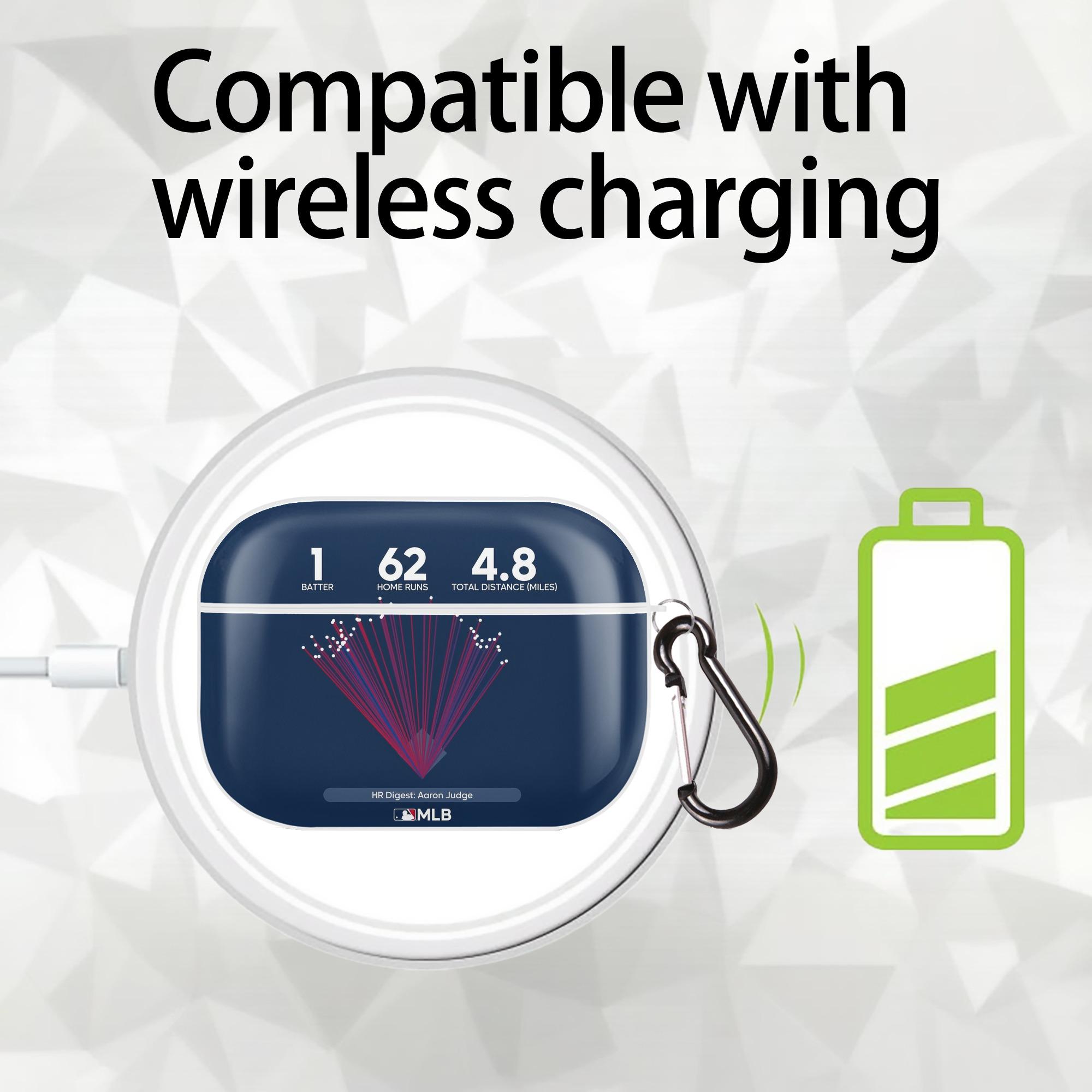 Aaron Judge 62HR Digest AirPods Pro Hard Case White With Keychain, Durable Flexible PC, Precise Cutouts, Anti-Fingerprint, Yellowing & Scratch Resistant, Full Protection, Washable