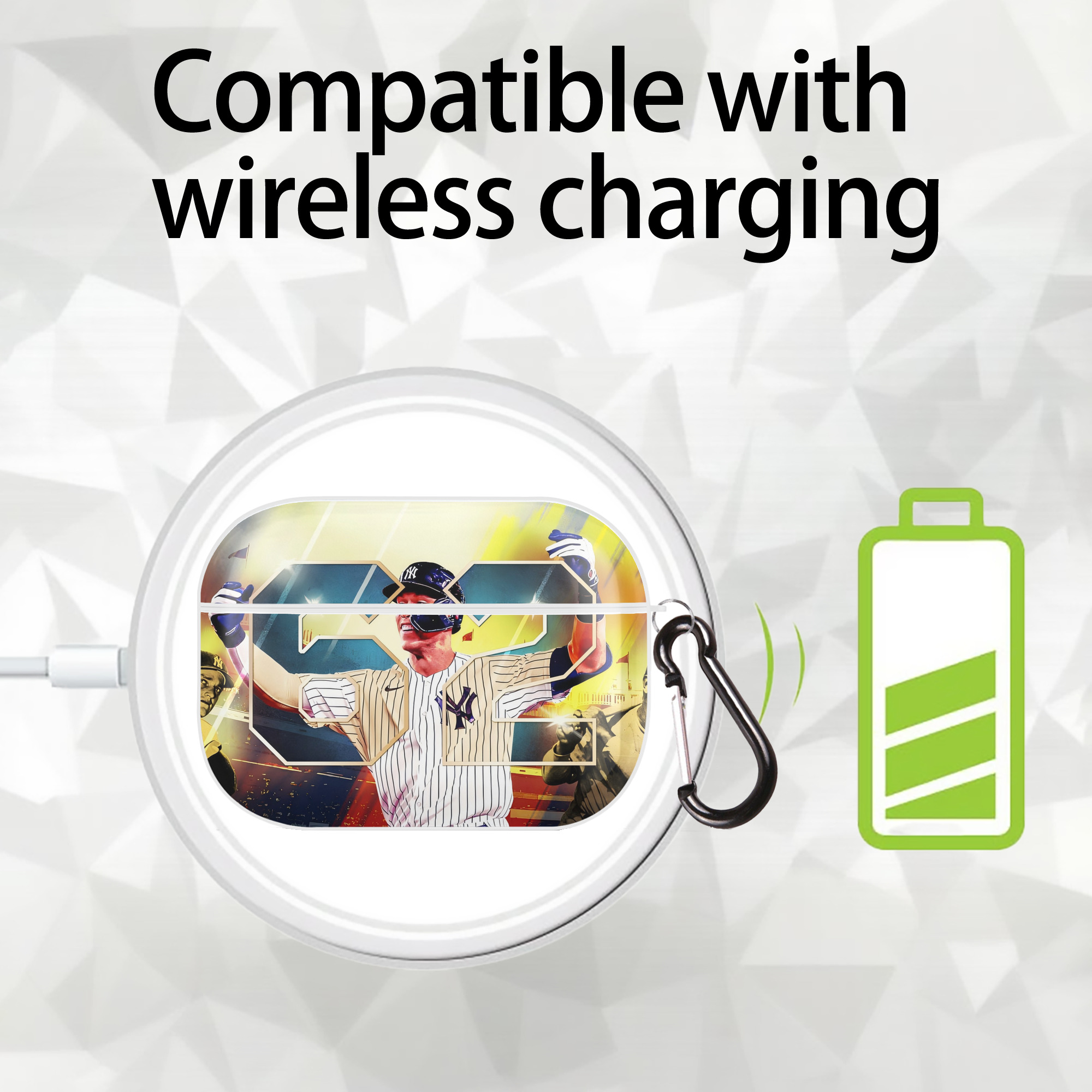 Aaron Judge 62nd Home Run AirPods Pro Hard Case White With Keychain, Durable Flexible PC, Precise Cutouts, Anti-Fingerprint, Yellowing & Scratch Resistant, Full Protection, Washable