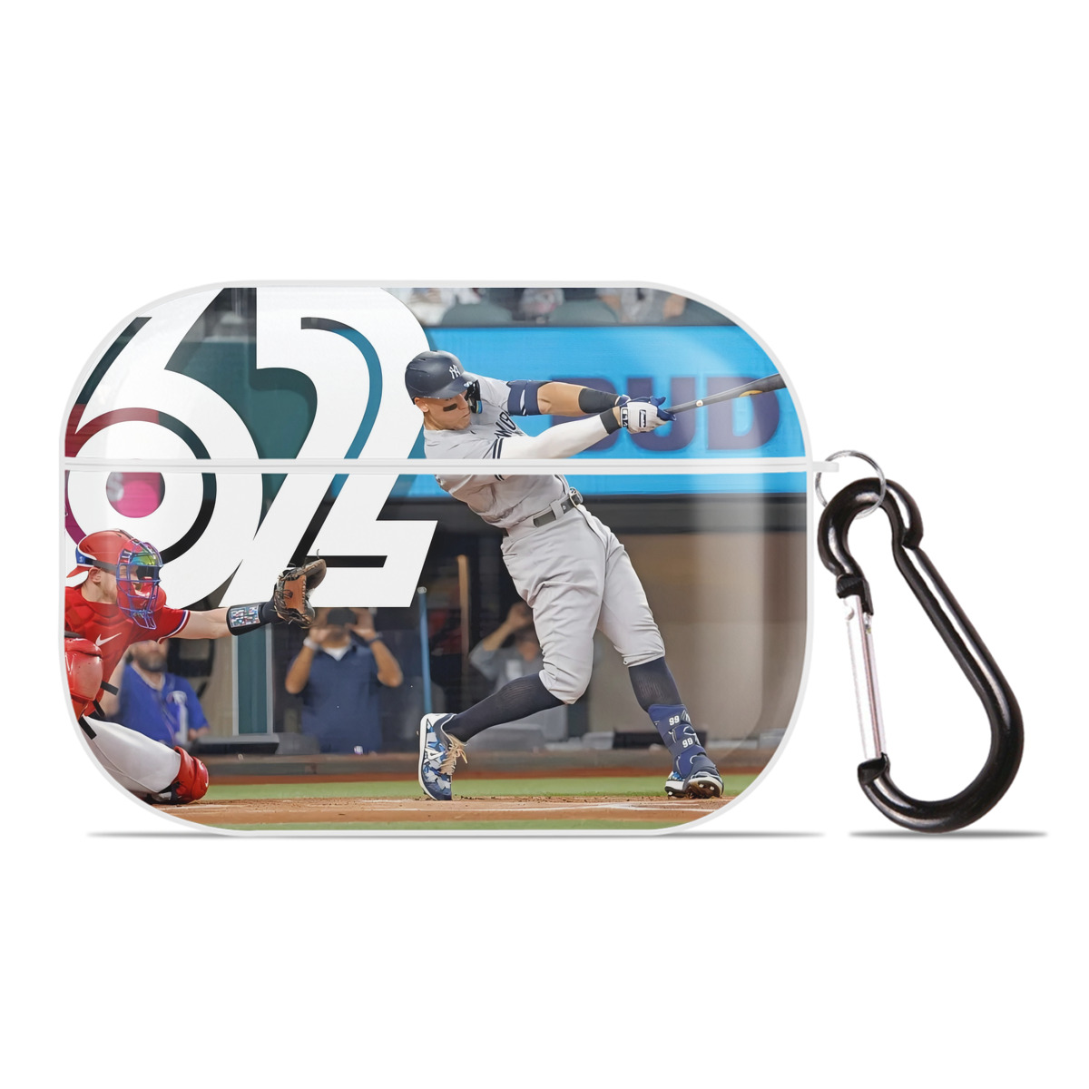 Aaron Judge 62nd Home Run AirPods Pro Hard Case White With Keychain, Durable Flexible PC, Precise Cutouts, Anti-Fingerprint, Yellowing & Scratch Resistant, Full Protection, Washable