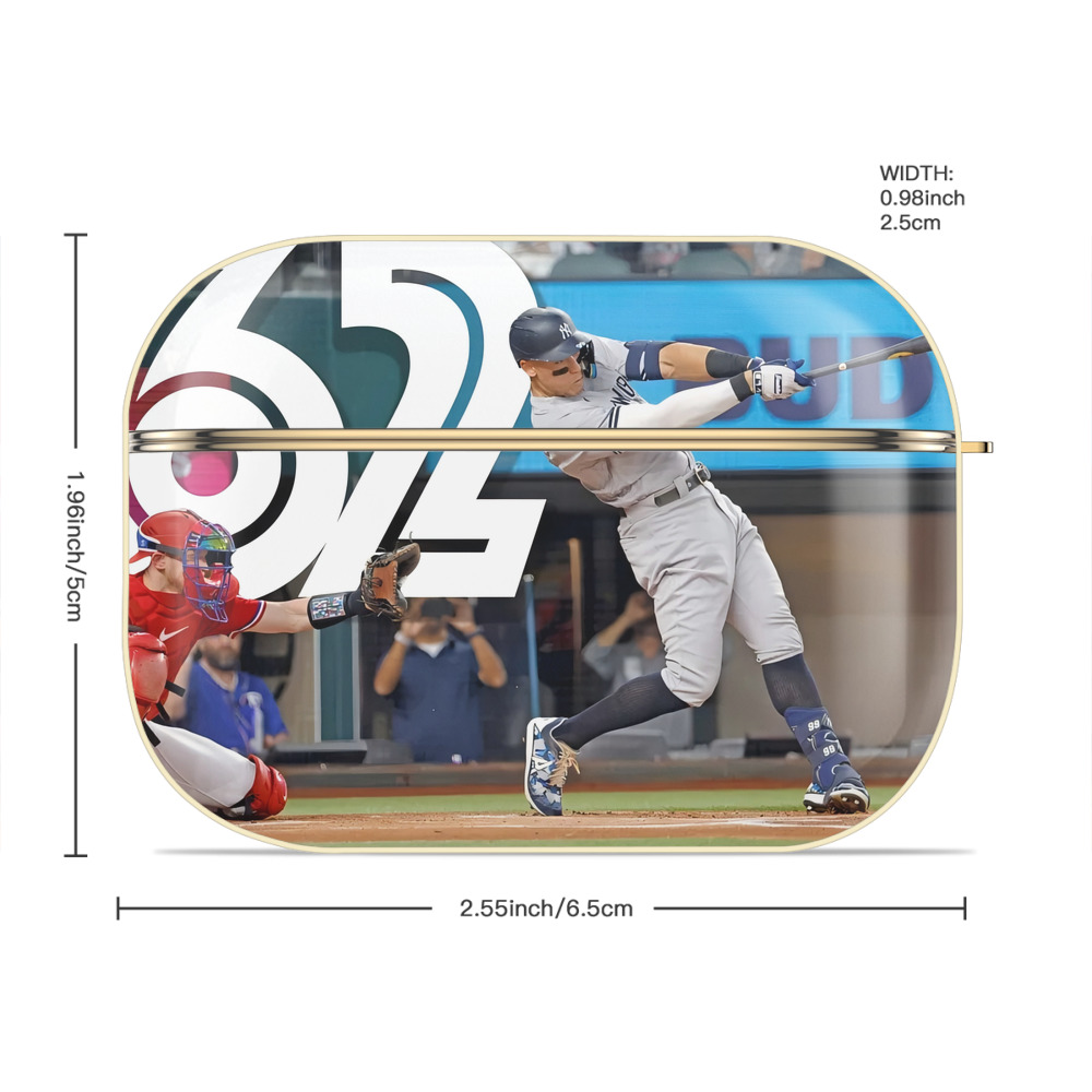 Aaron Judge 62nd Home Run Luxury Gold AirPods Pro Case With Keychain, Flexible PC Material, Full Protection, Precise Cutouts, Anti-Fingerprint, Washable, Durable Design