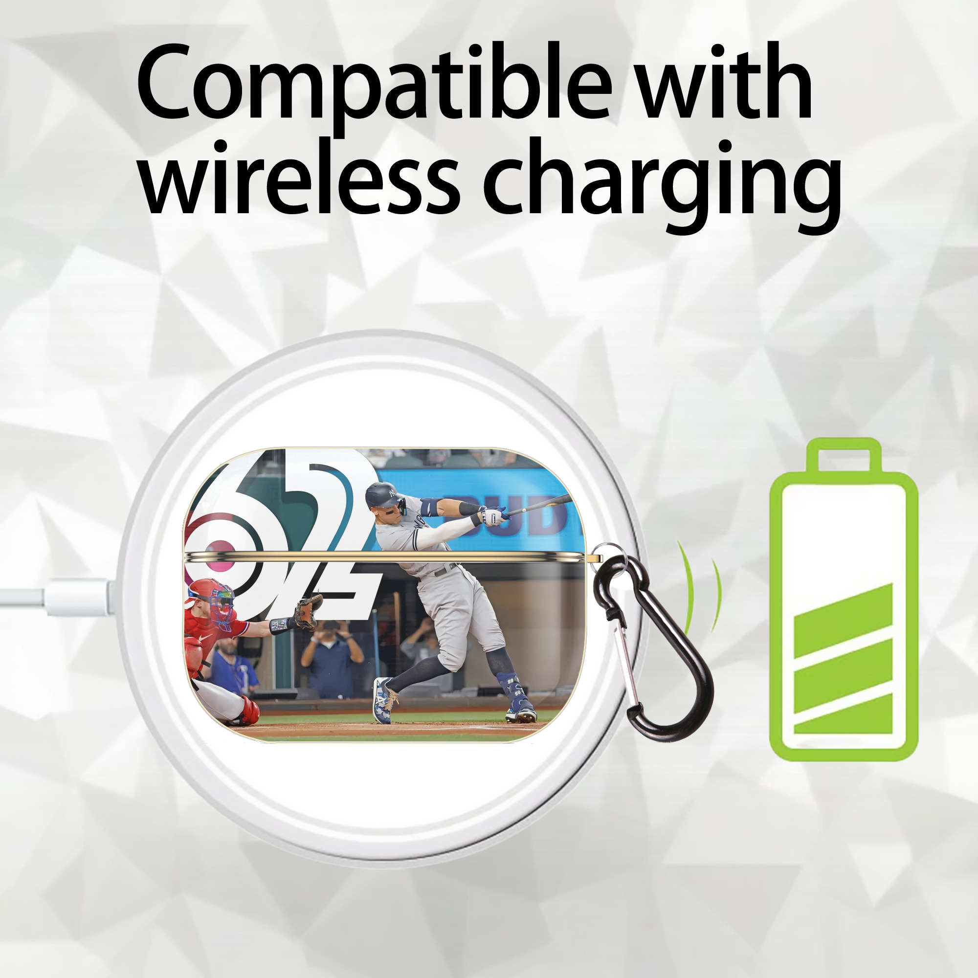 Aaron Judge 62nd Home Run Luxury Gold AirPods Pro Case With Keychain, Flexible PC Material, Full Protection, Precise Cutouts, Anti-Fingerprint, Washable, Durable Design