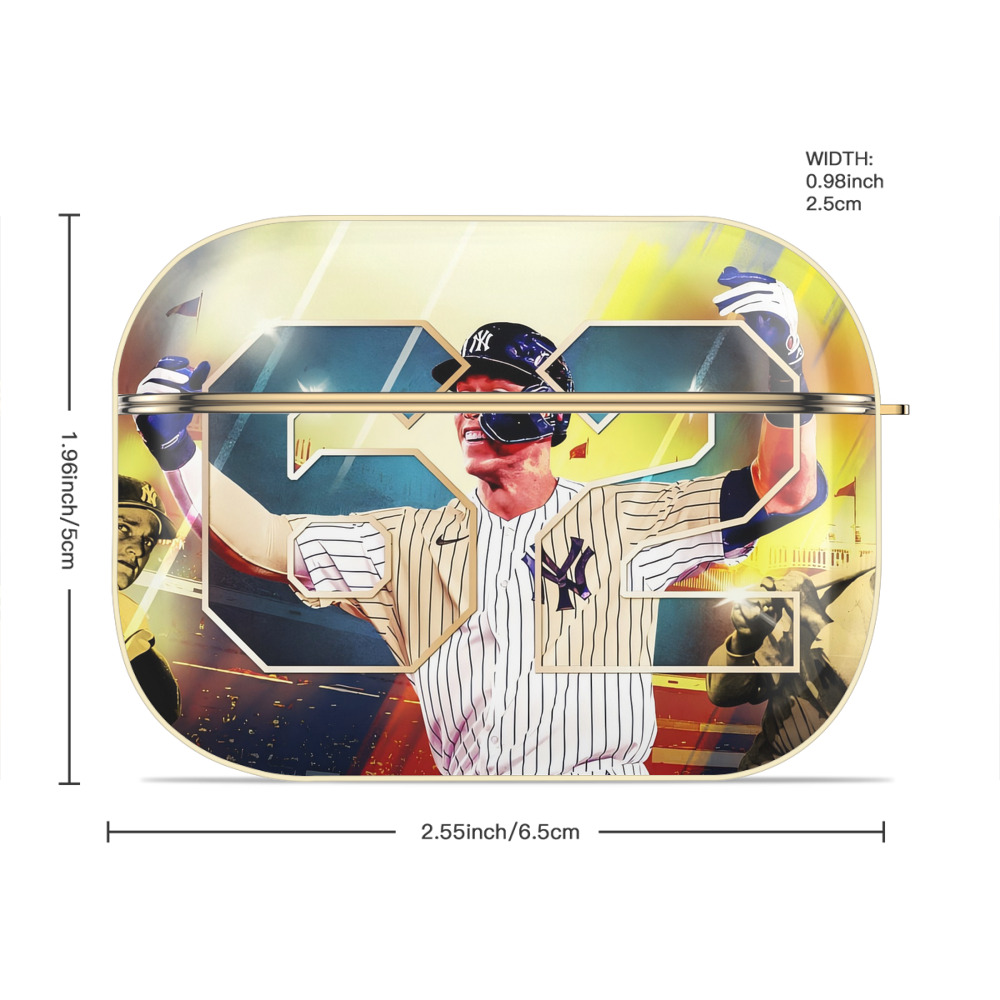 Aaron Judge 62nd Home Run Luxury Gold AirPods Pro Case With Keychain, Flexible PC Material, Full Protection, Precise Cutouts, Anti-Fingerprint, Washable, Durable Design