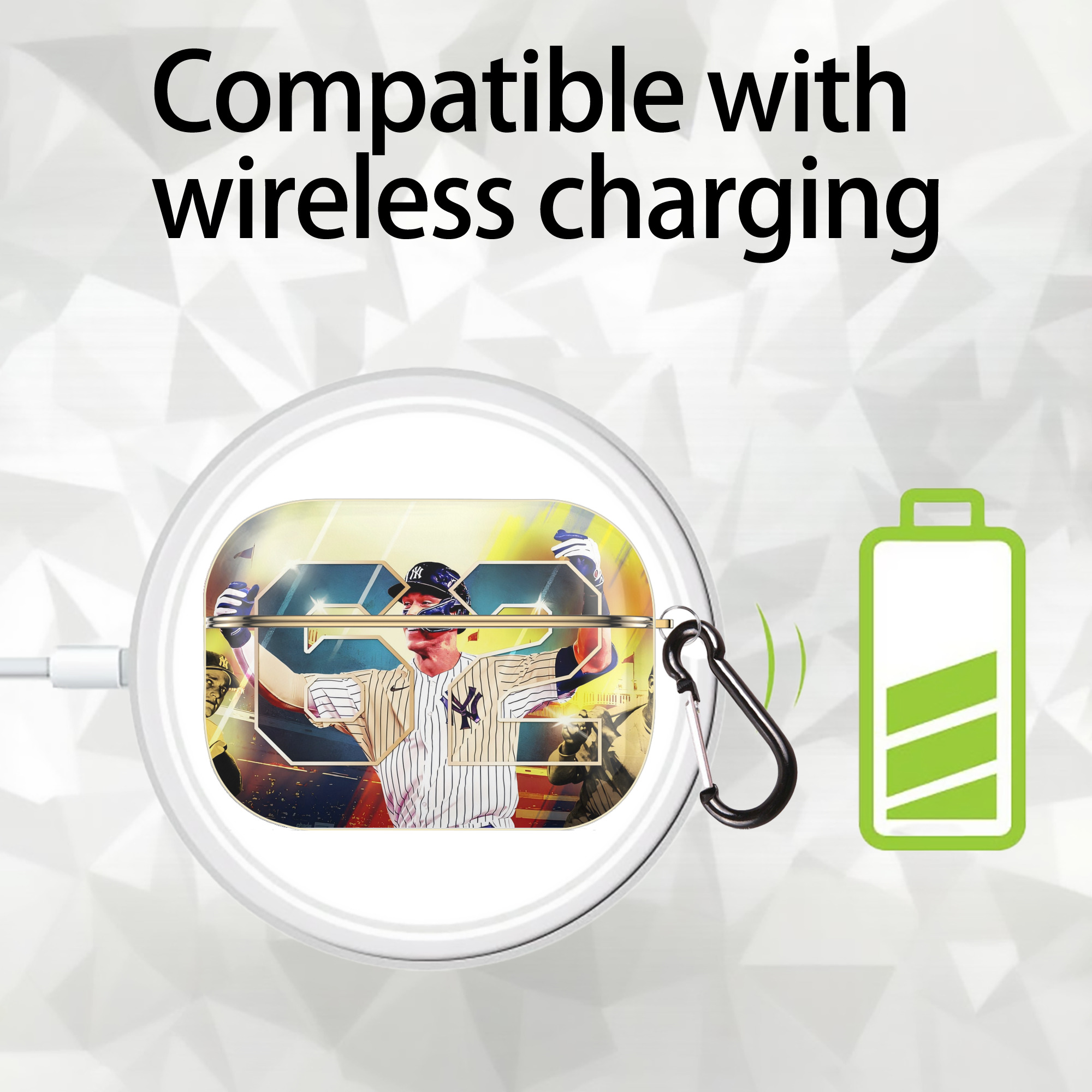 Aaron Judge 62nd Home Run Luxury Gold AirPods Pro Case With Keychain, Flexible PC Material, Full Protection, Precise Cutouts, Anti-Fingerprint, Washable, Durable Design