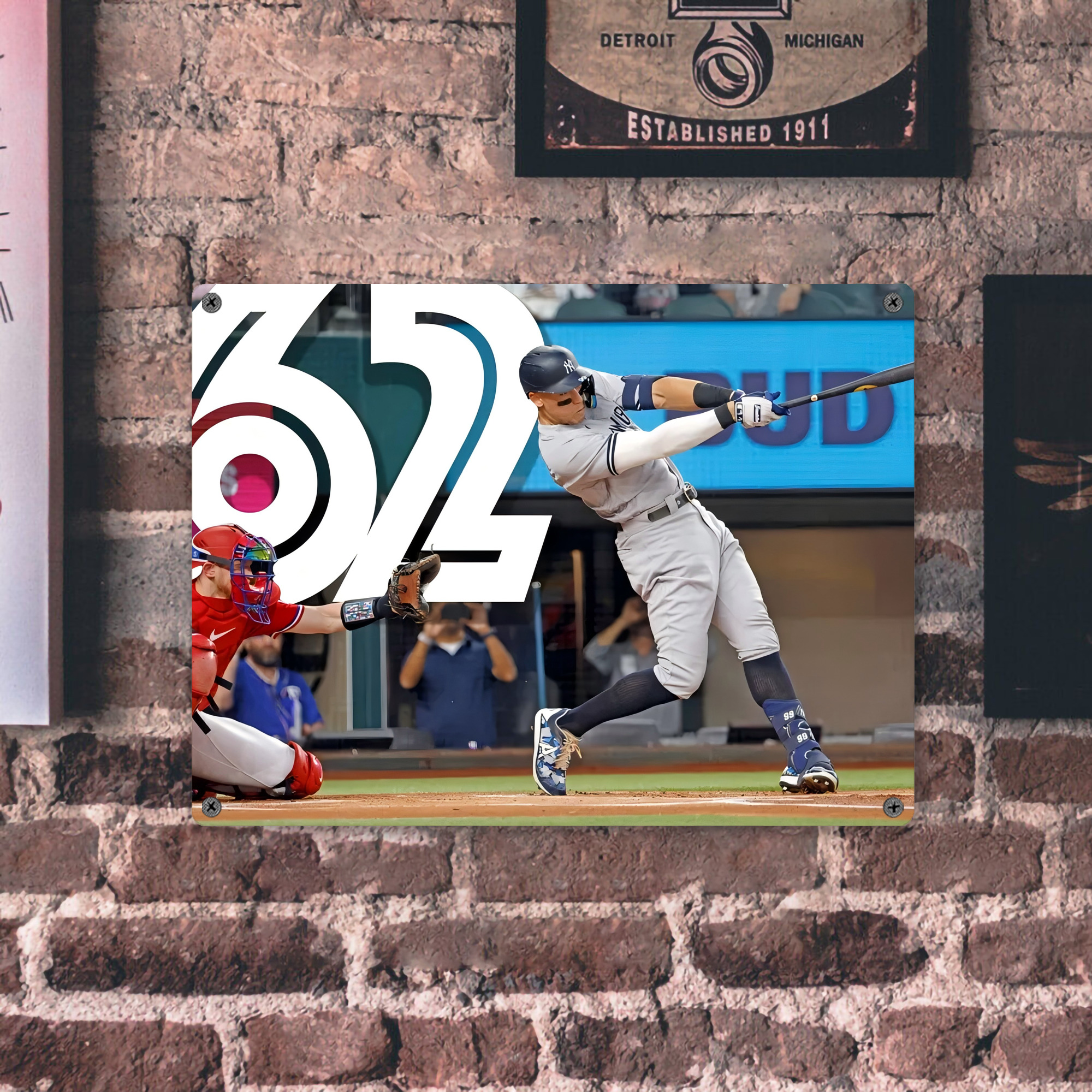 Aaron Judge 62nd Home Run Vintage Metal Tin Sign 16x12 – Full-Print Iron Wall Decor – Durable, Fade-Resistant – Easy To Hang – Ideal For Home, Bar, Kitchen & Office Decor