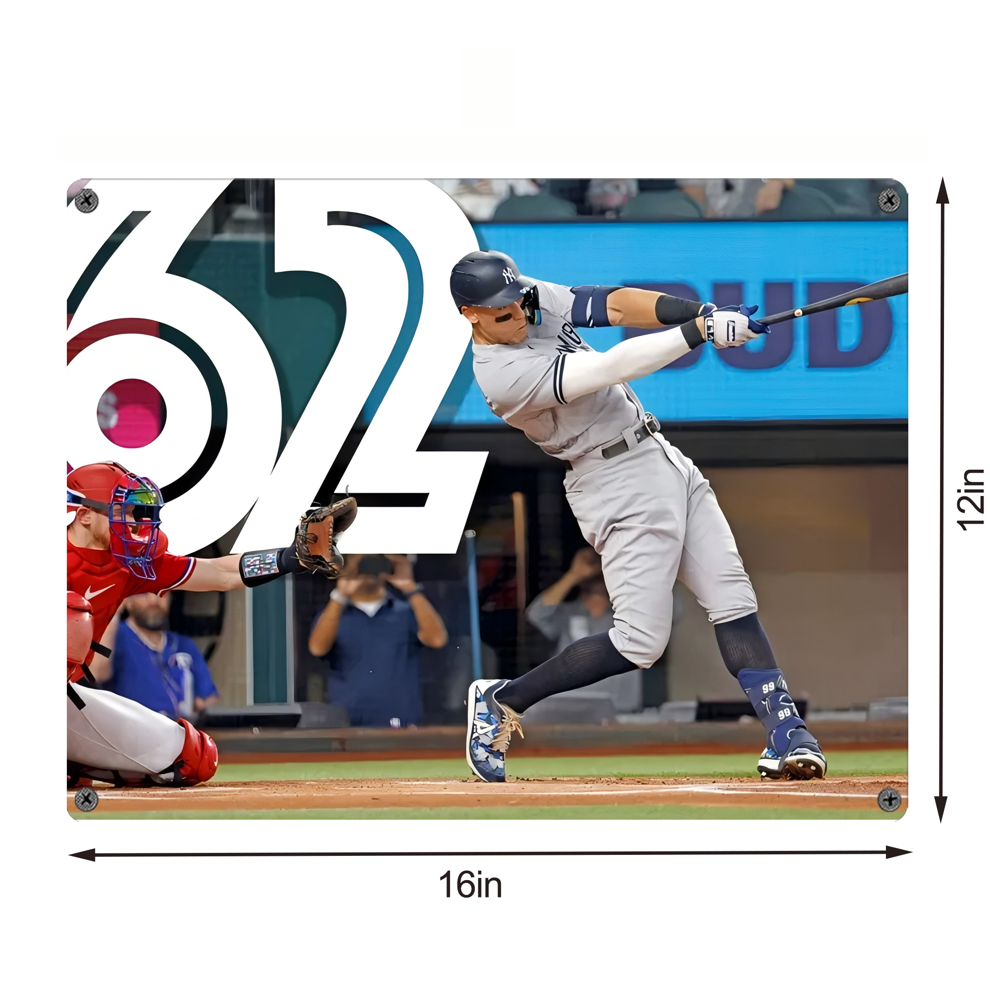 Aaron Judge 62nd Home Run Vintage Metal Tin Sign 16x12 – Full-Print Iron Wall Decor – Durable, Fade-Resistant – Easy To Hang – Ideal For Home, Bar, Kitchen & Office Decor