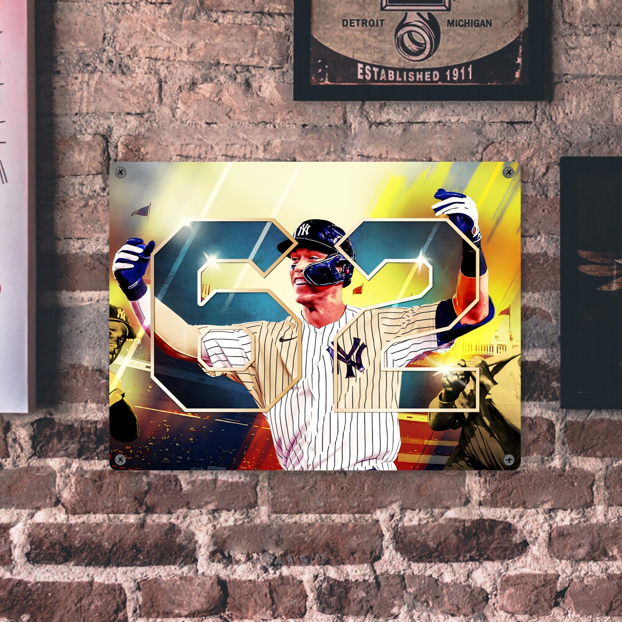 Aaron Judge 62nd Home Run Vintage Metal Tin Sign 16x12 – Full-Print Iron Wall Decor – Durable, Fade-Resistant – Easy To Hang – Ideal For Home, Bar, Kitchen & Office Decor