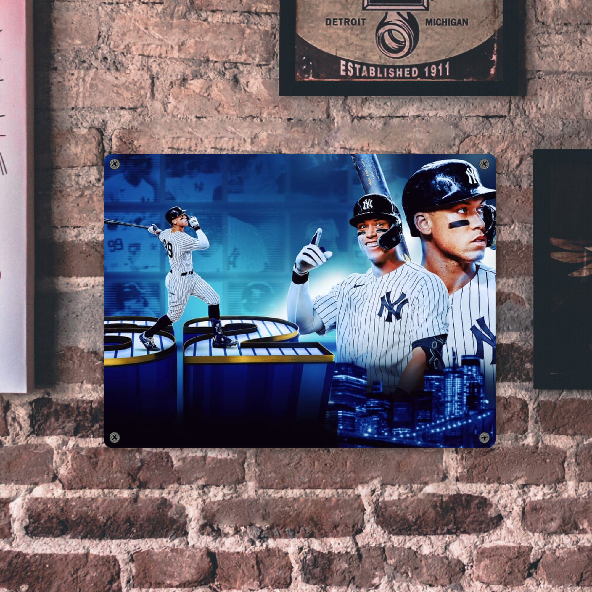 aaron judge 62nd home run Vintage Metal Tin Sign 16x12 – Full-Print Iron Wall Decor – Durable, Fade-Resistant – Easy To Hang – Ideal For Home, Bar, Kitchen & Office Decor