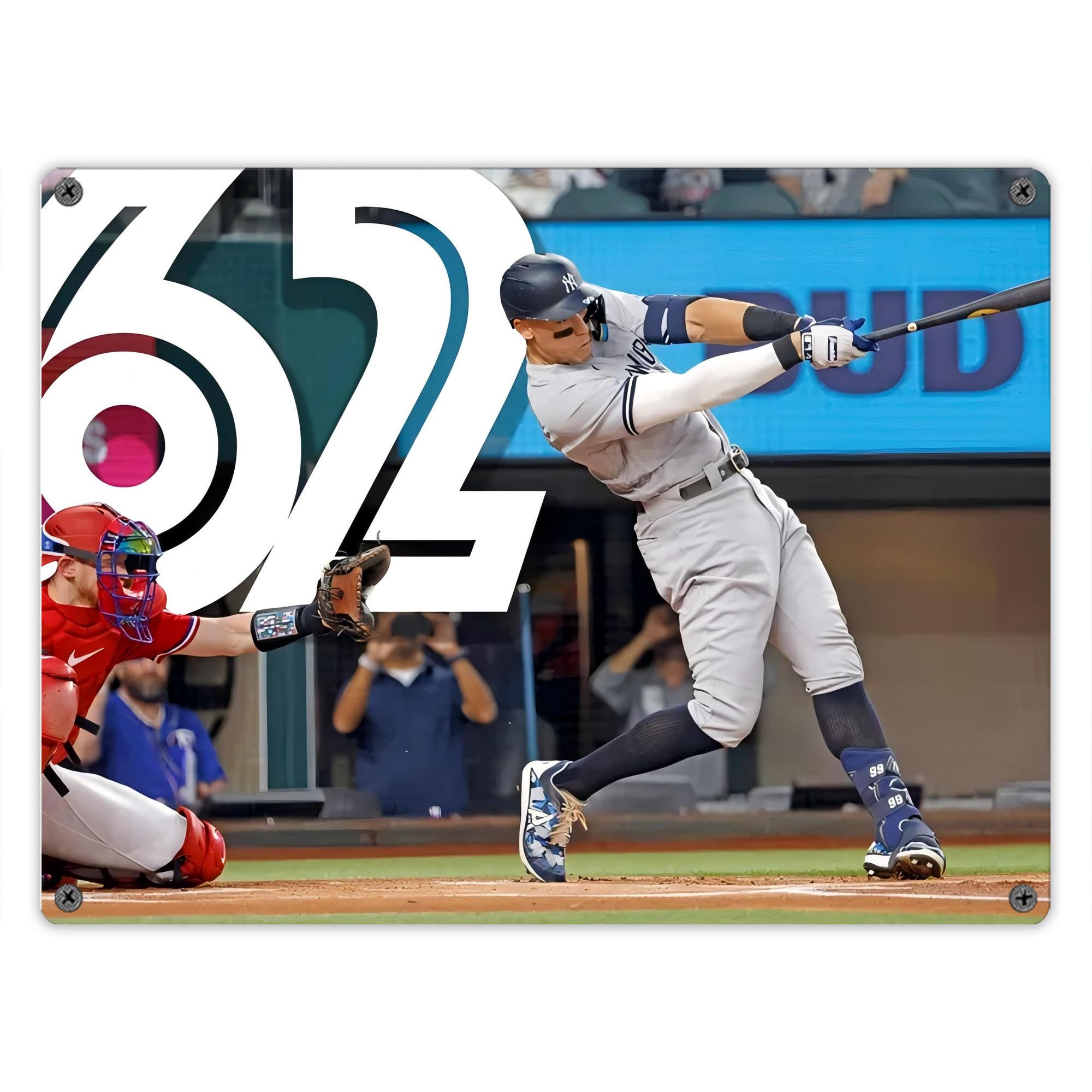 Aaron Judge 62nd Home Run Vintage Metal Tin Sign 16x12 – Full-Print Iron Wall Decor – Durable, Fade-Resistant – Easy To Hang – Ideal For Home, Bar, Kitchen & Office Decor