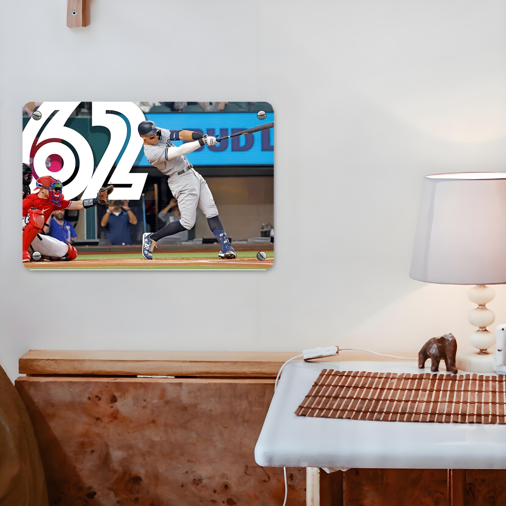 Aaron Judge 62nd Home Run Metal Tin Sign 12x8inch - Premium Full-Print Decorative Wall Art, Durable Rust-Resistant Metal Plaque For Living Room, Bedroom, Kitchen, Office, Bar Décor