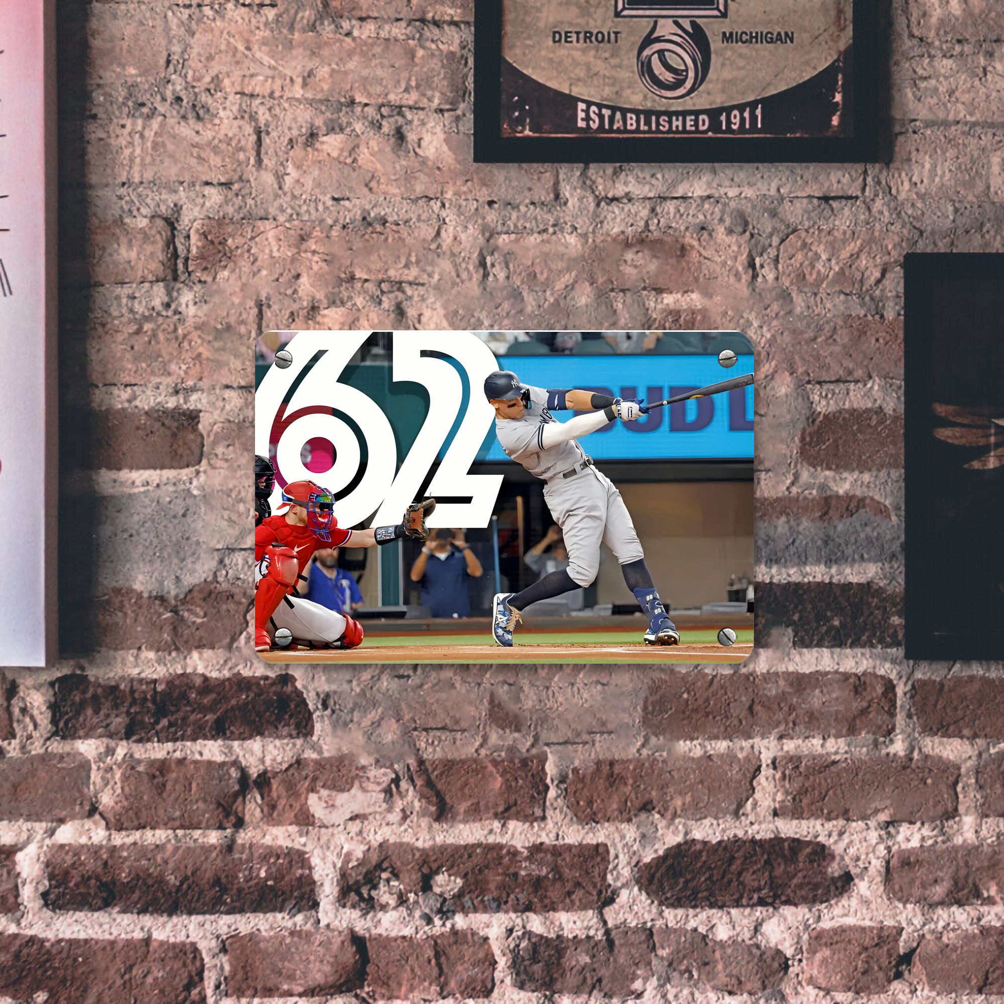 Aaron Judge 62nd Home Run Metal Tin Sign 12x8inch - Premium Full-Print Decorative Wall Art, Durable Rust-Resistant Metal Plaque For Living Room, Bedroom, Kitchen, Office, Bar Décor