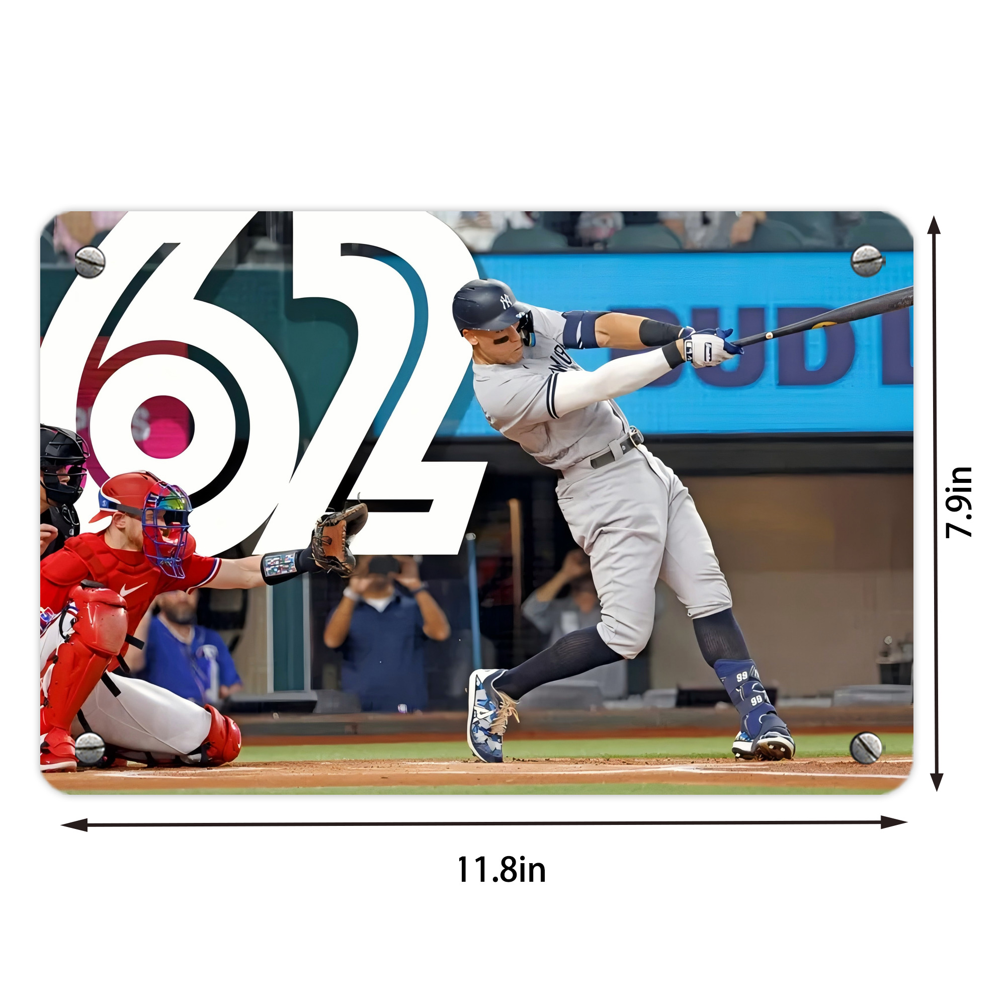 Aaron Judge 62nd Home Run Metal Tin Sign 12x8inch - Premium Full-Print Decorative Wall Art, Durable Rust-Resistant Metal Plaque For Living Room, Bedroom, Kitchen, Office, Bar Décor