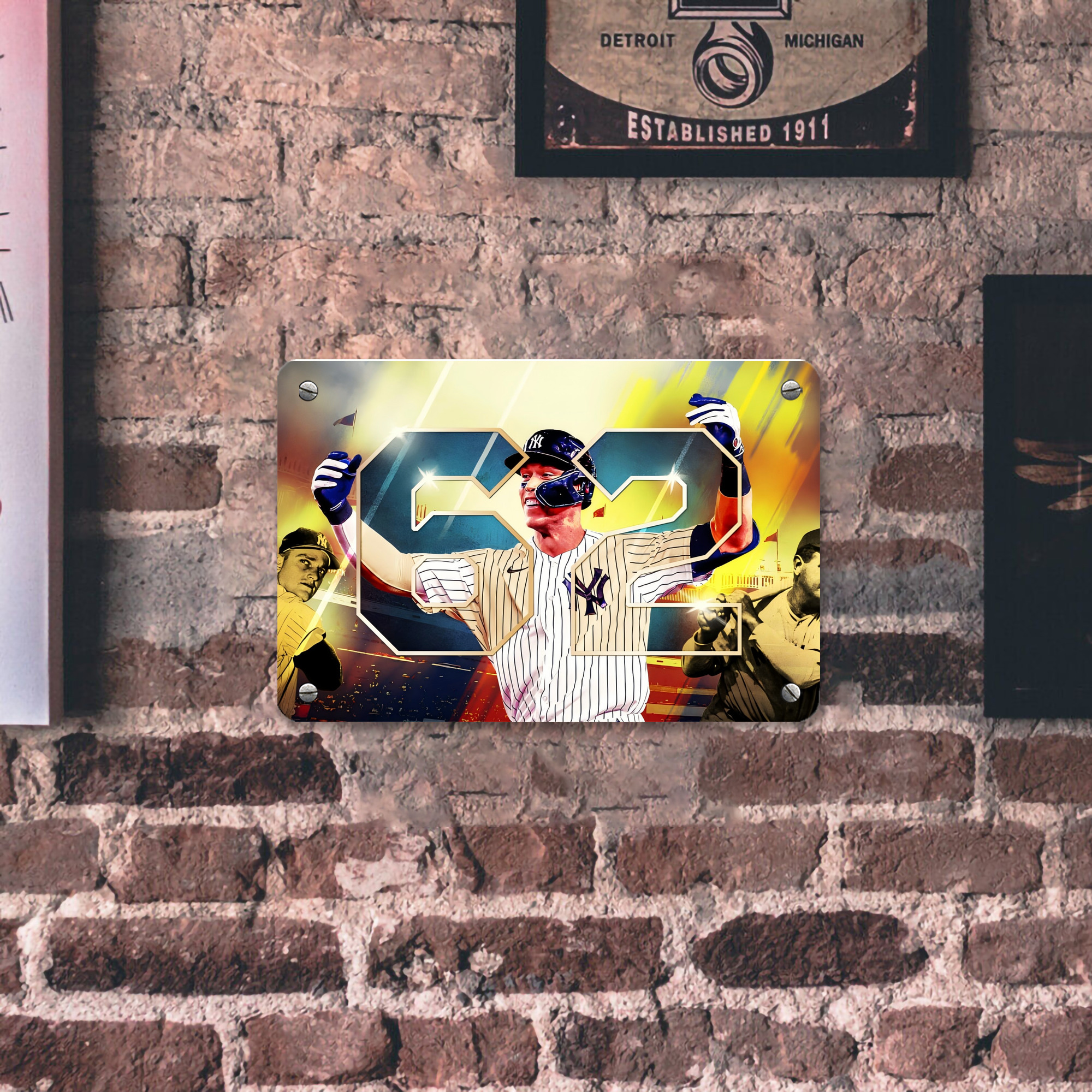 Aaron Judge 62nd Home Run Metal Tin Sign 12x8inch - Premium Full-Print Decorative Wall Art, Durable Rust-Resistant Metal Plaque For Living Room, Bedroom, Kitchen, Office, Bar Décor