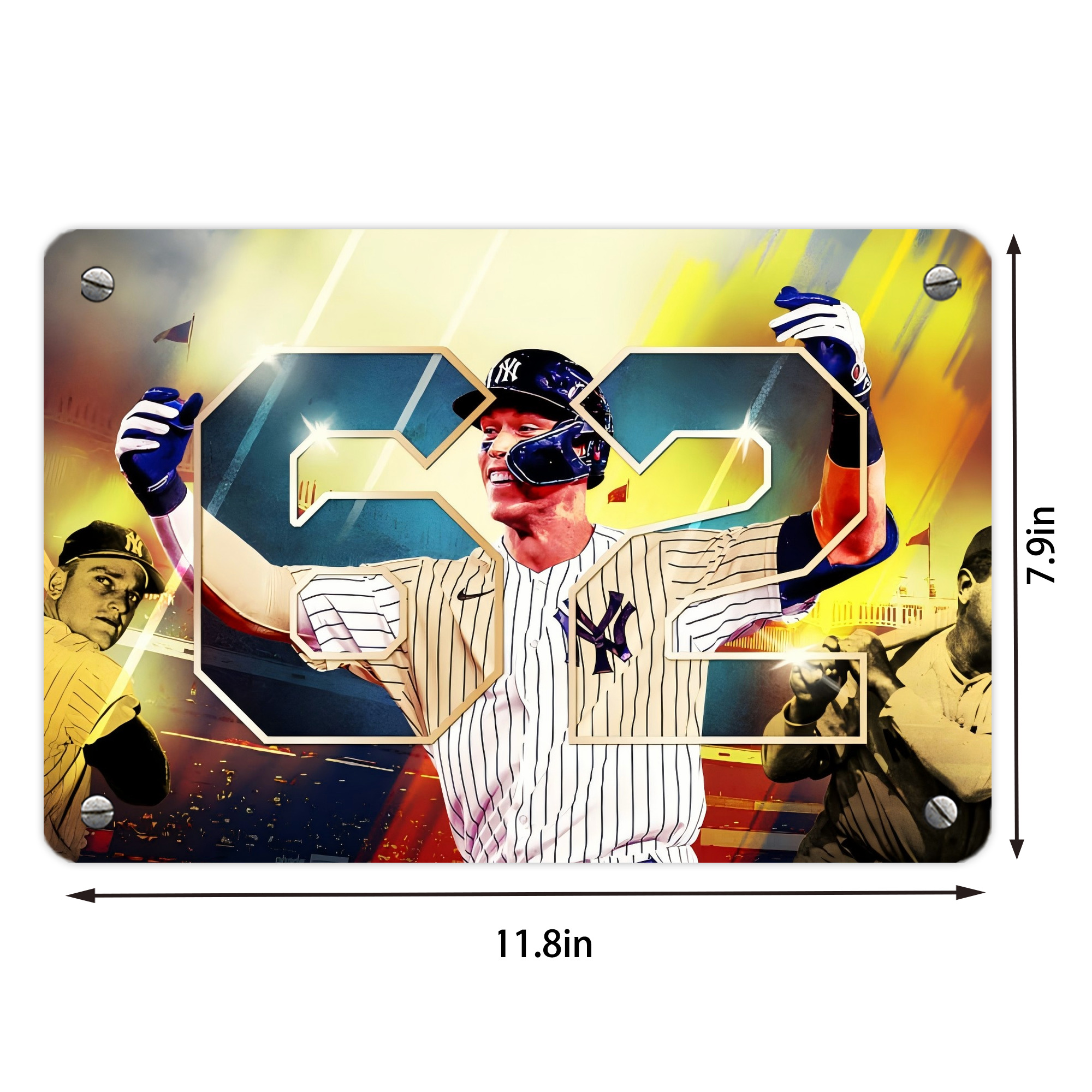 Aaron Judge 62nd Home Run Metal Tin Sign 12x8inch - Premium Full-Print Decorative Wall Art, Durable Rust-Resistant Metal Plaque For Living Room, Bedroom, Kitchen, Office, Bar Décor