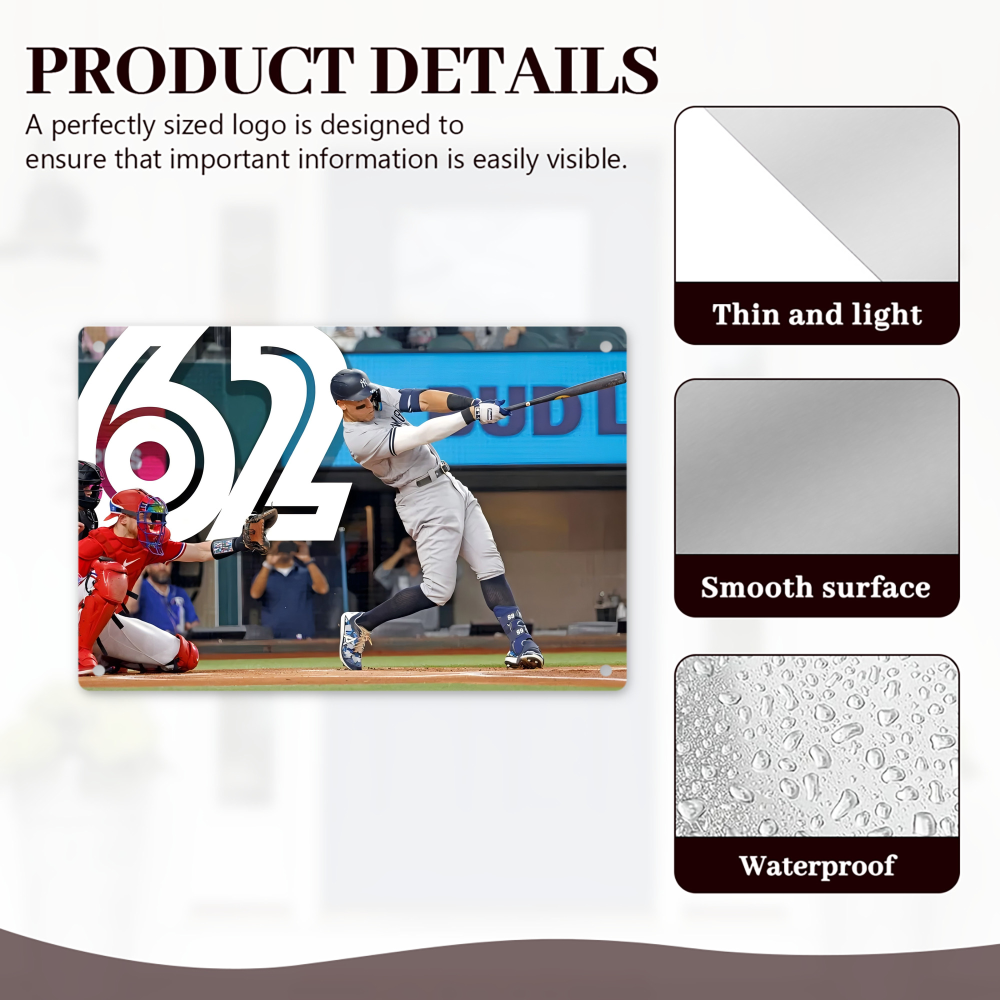 Aaron Judge 62nd Home Run Decorative Aluminum Plaque – Horizontal Design – Durable, Stylish, Easy To Install – Ideal For Home, Office, Bar, And More