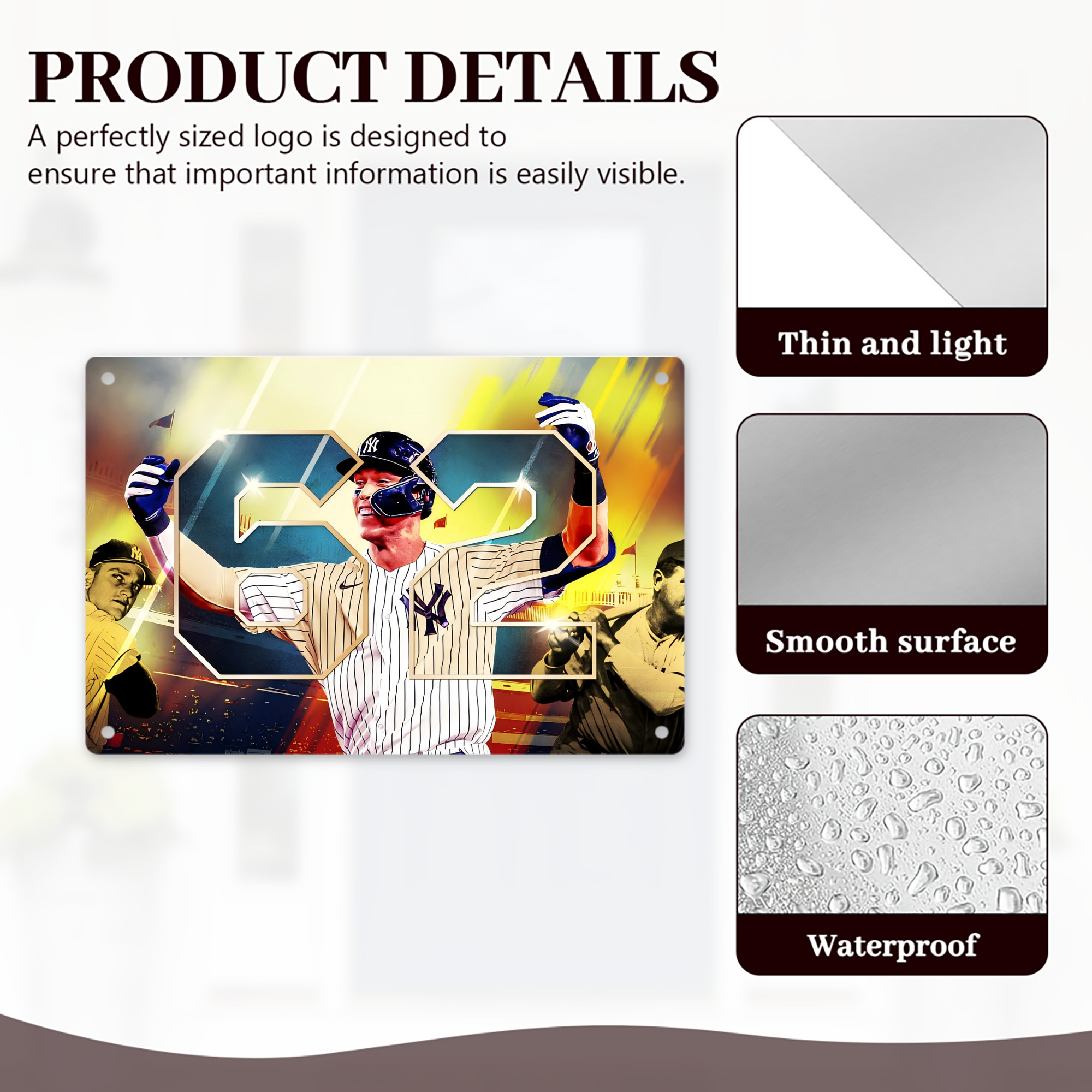 Aaron Judge 62nd Home Run Decorative Aluminum Plaque – Horizontal Design – Durable, Stylish, Easy To Install – Ideal For Home, Office, Bar, And More