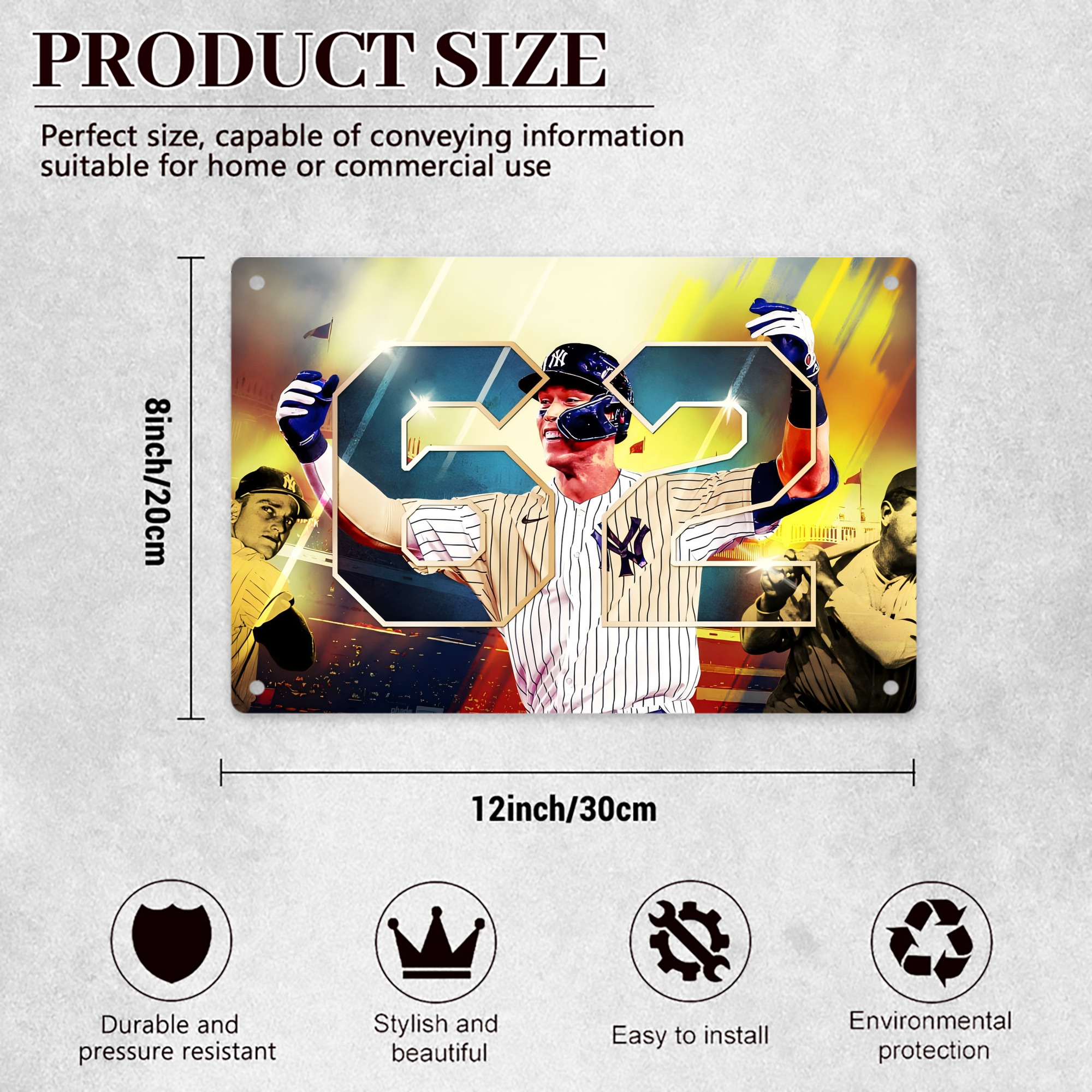 Aaron Judge 62nd Home Run Decorative Aluminum Plaque – Horizontal Design – Durable, Stylish, Easy To Install – Ideal For Home, Office, Bar, And More