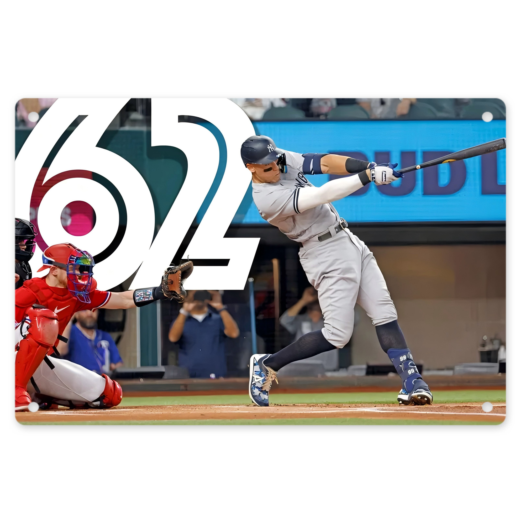 Aaron Judge 62nd Home Run Decorative Aluminum Plaque – Horizontal Design – Durable, Stylish, Easy To Install – Ideal For Home, Office, Bar, And More