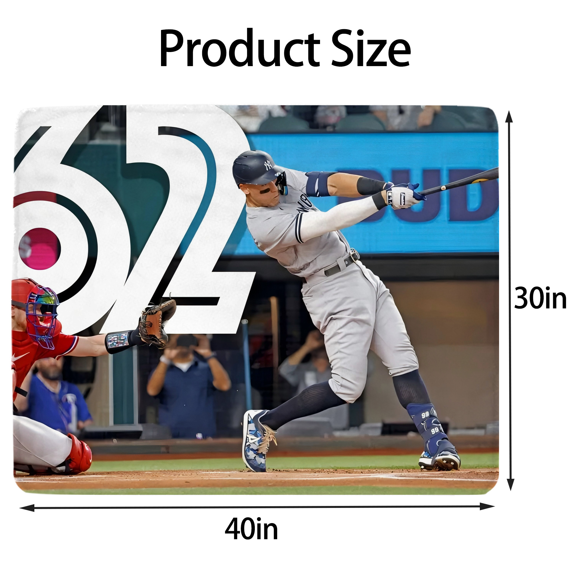 Aaron Judge 62nd Home Run Soft Plush Fleece Blanket 30x40 Inch - 300GSM Flannel, Ultra Soft & Warm, Lightweight & Durable, Perfect For Kids, Adults, Couch, Bed, Camping, Travel, Gift For Family & Friends