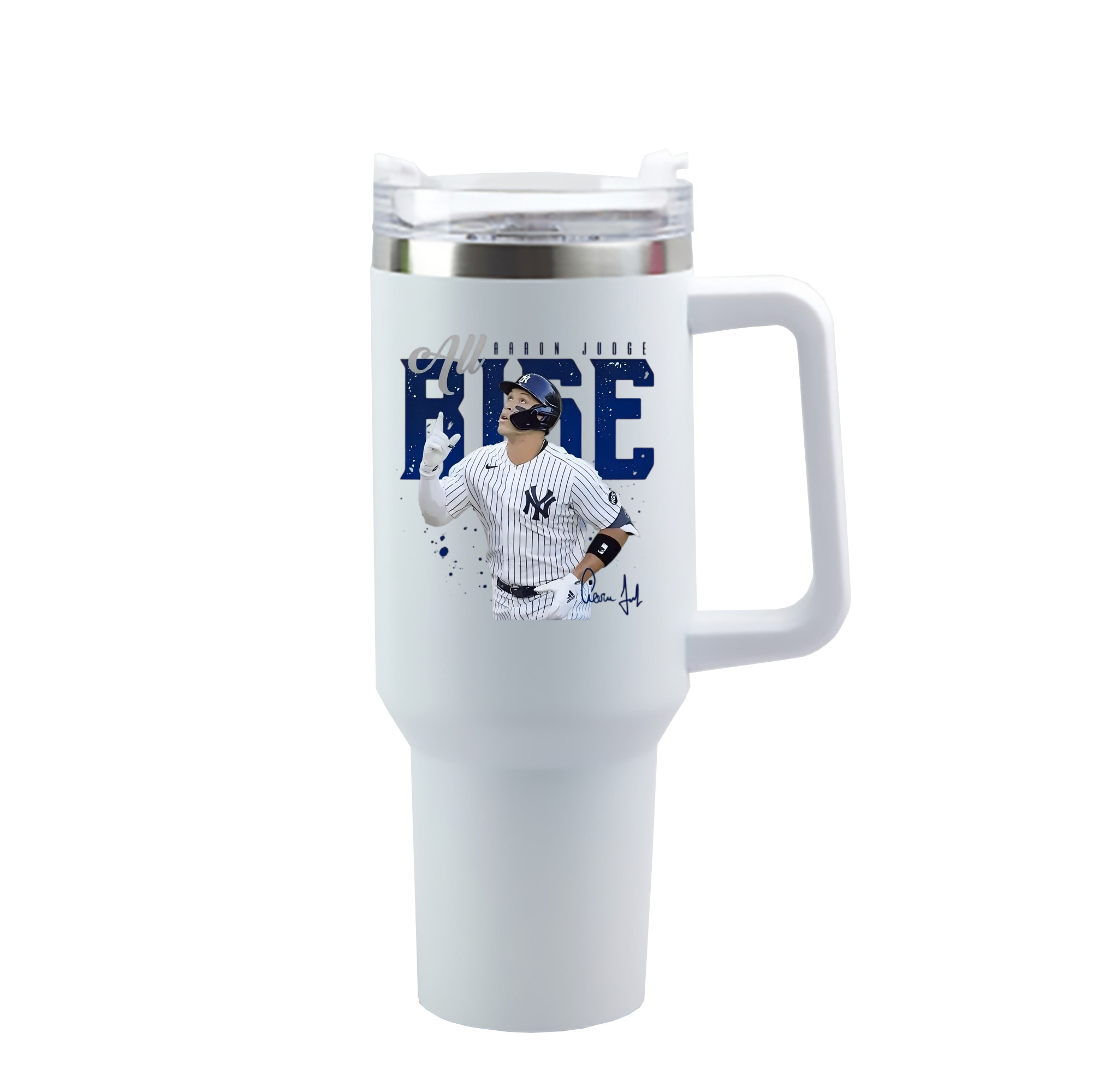 Aaron Judge 99 All Rise 40oz Handle Car Cup With Crystal Sticker Design – Durable Stainless Steel Travel Mug With Reusable Straw – Double Wall Insulated