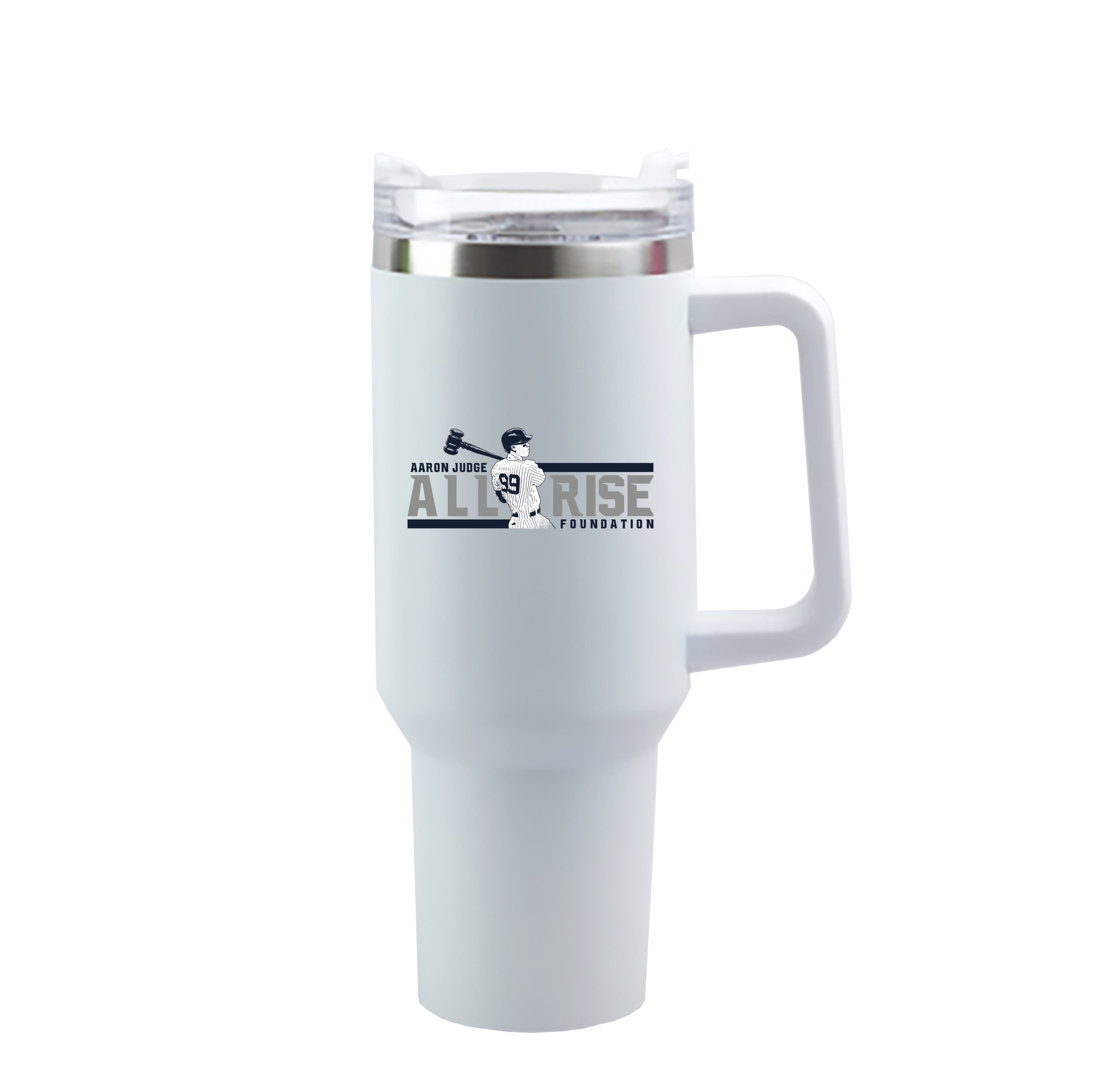 Aaron Judge All Rise Foundation Logo 40oz Handle Car Cup With Crystal Sticker Design – Durable Stainless Steel Travel Mug With Reusable Straw – Double Wall Insulated